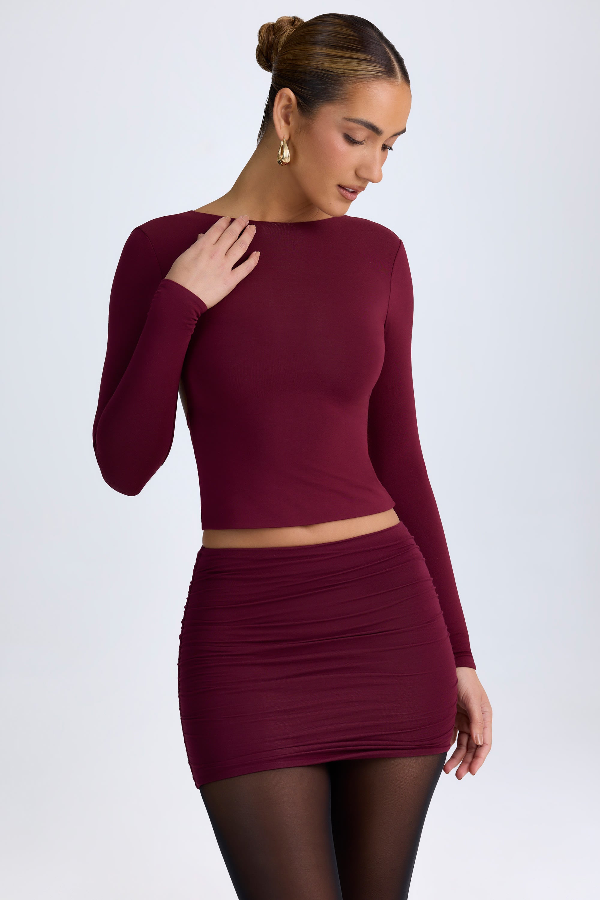 Elli Modal High-Neck Open-Back Top in Wine Red