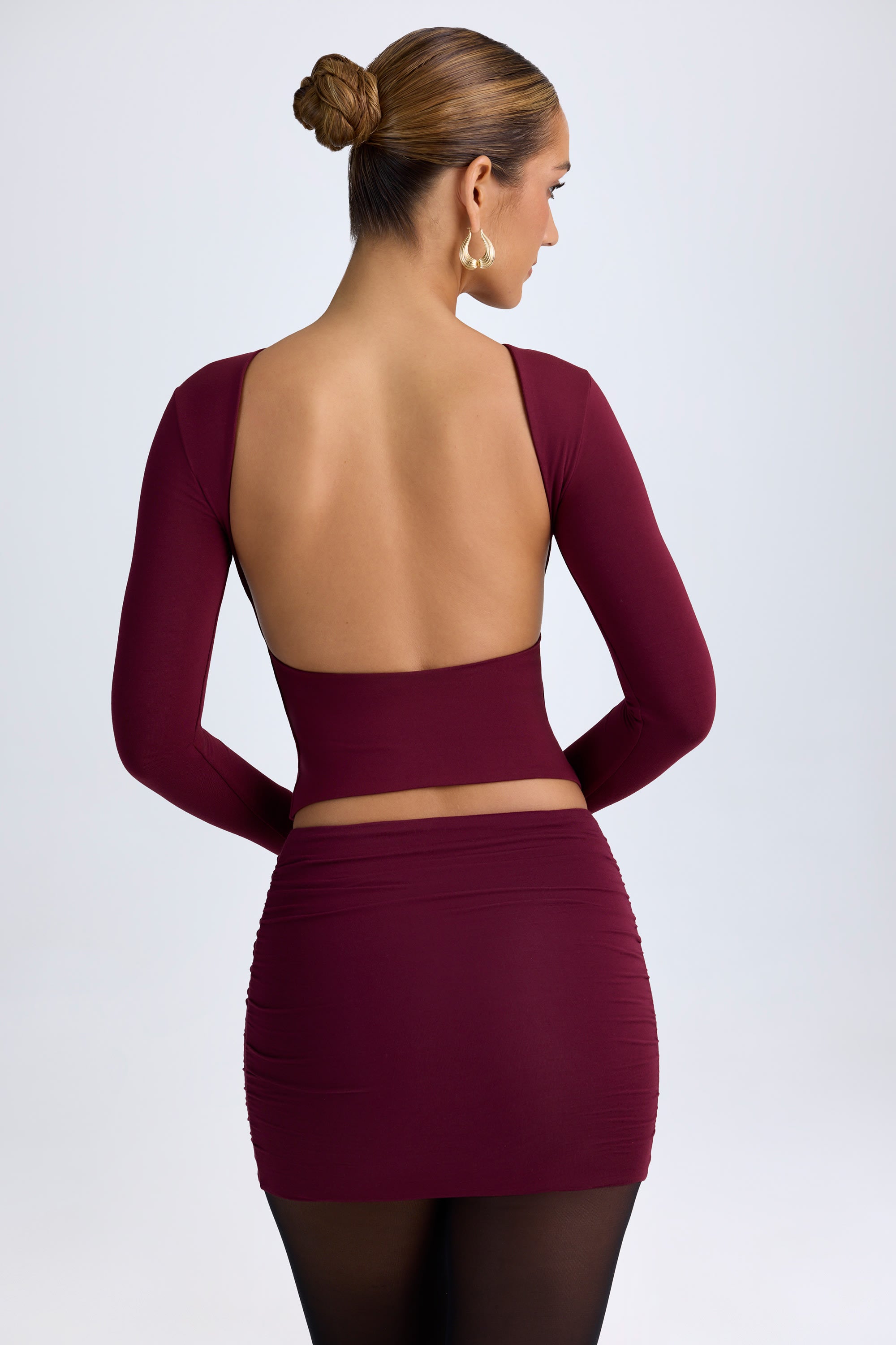 Elli Modal High-Neck Open-Back Top in Wine Red - Image 2
