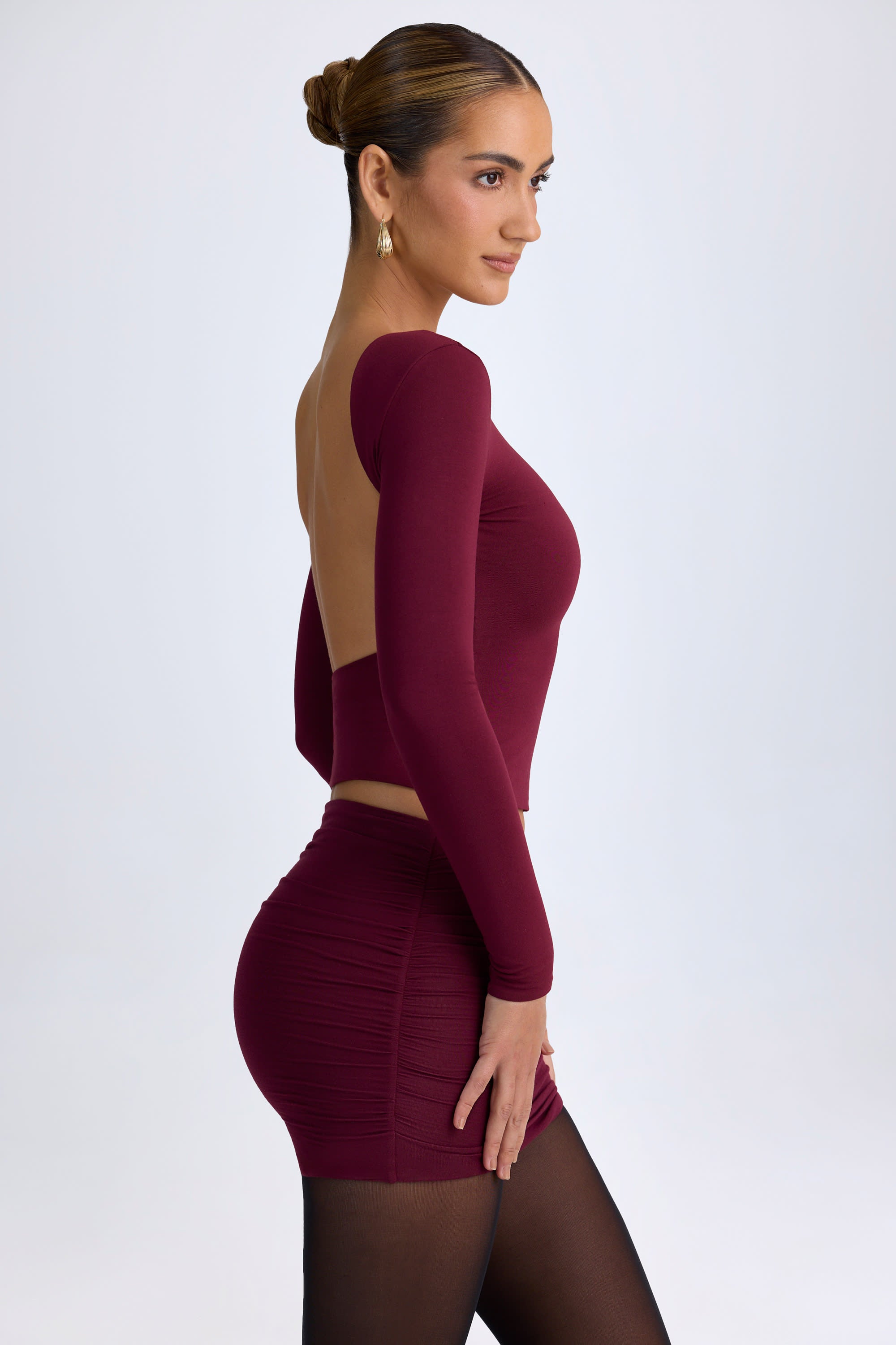 Elli Modal High-Neck Open-Back Top in Wine Red - Image 3
