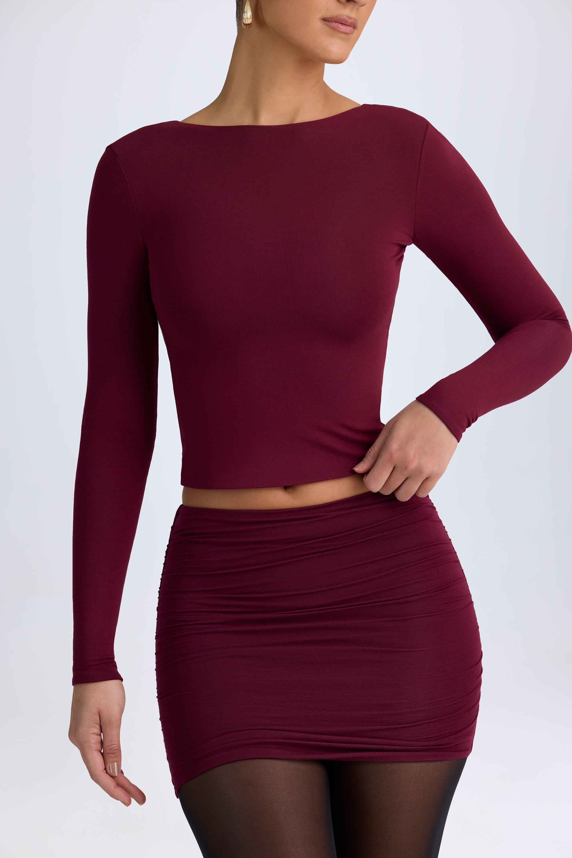 Elli Modal High-Neck Open-Back Top in Wine Red - Image 4
