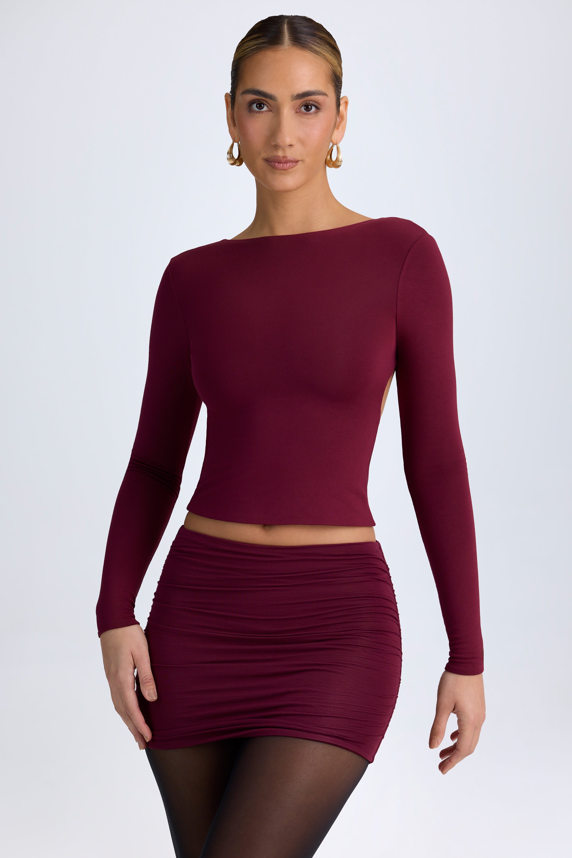 Elli Modal High-Neck Open-Back Top in Wine Red - Image 5