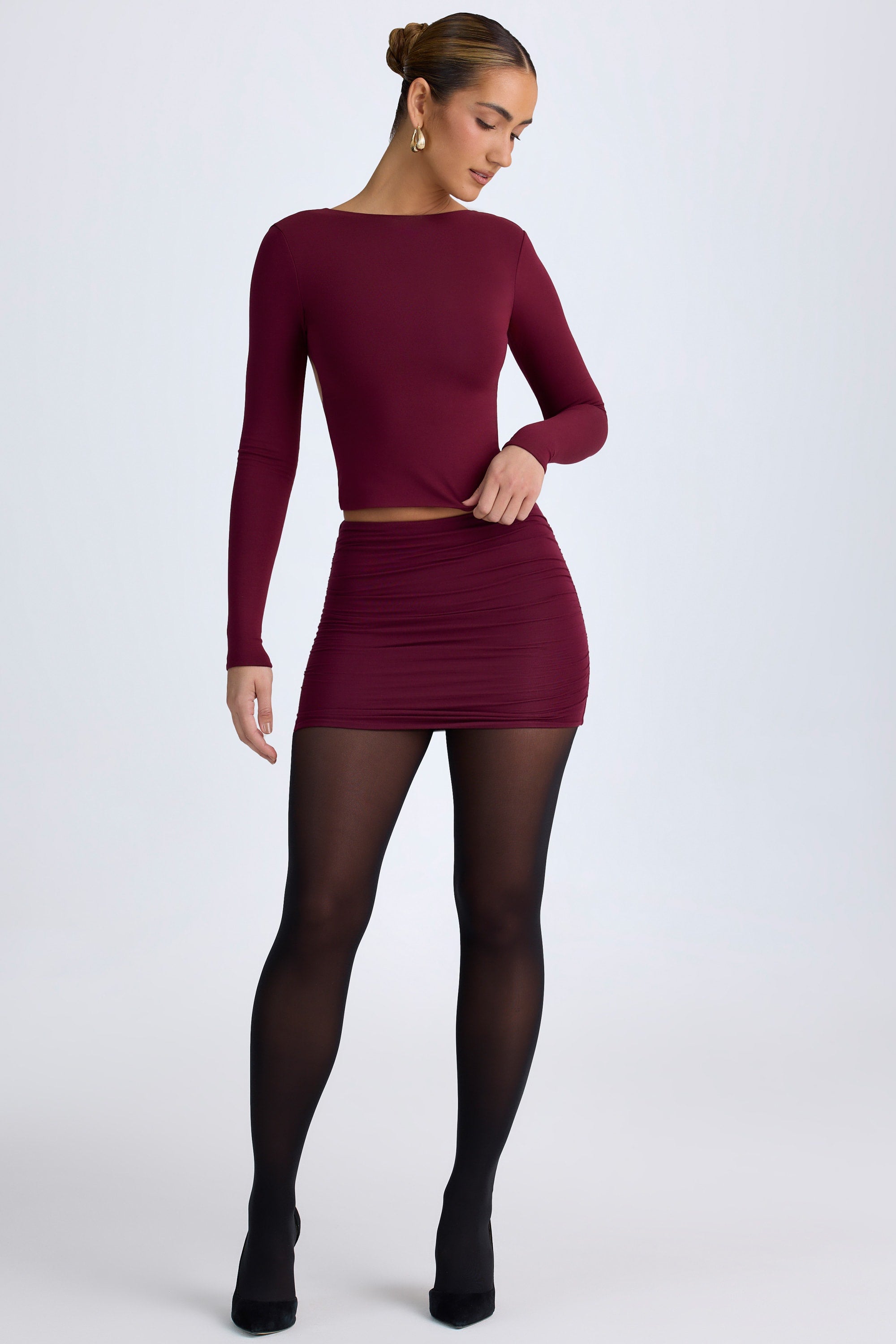 Elli Modal High-Neck Open-Back Top in Wine Red - Image 7