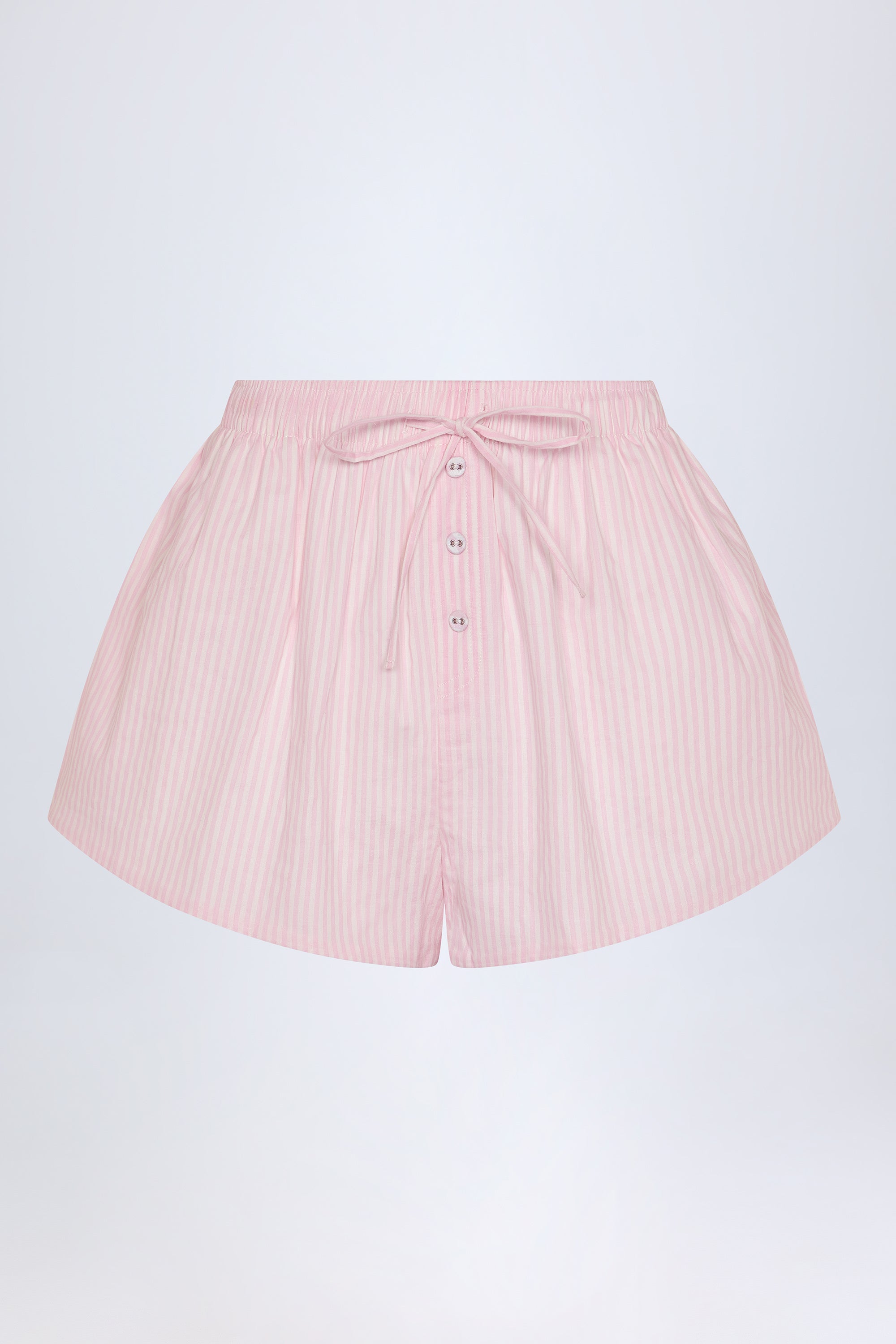 Elsie Tie-Front Mid-Rise Shorts in Pink & White Stripe - Image 3