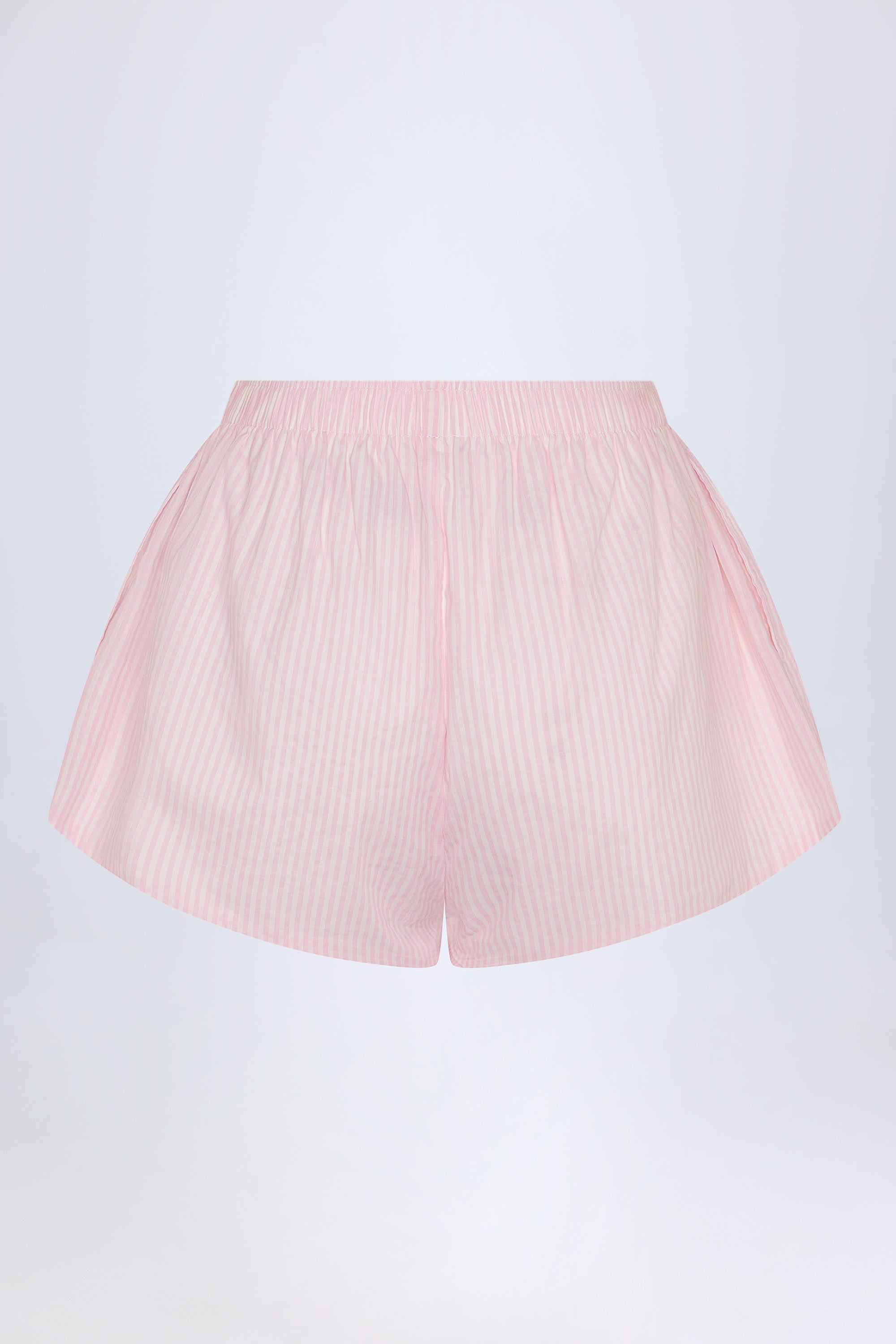 Elsie Tie-Front Mid-Rise Shorts in Pink & White Stripe - Image 4