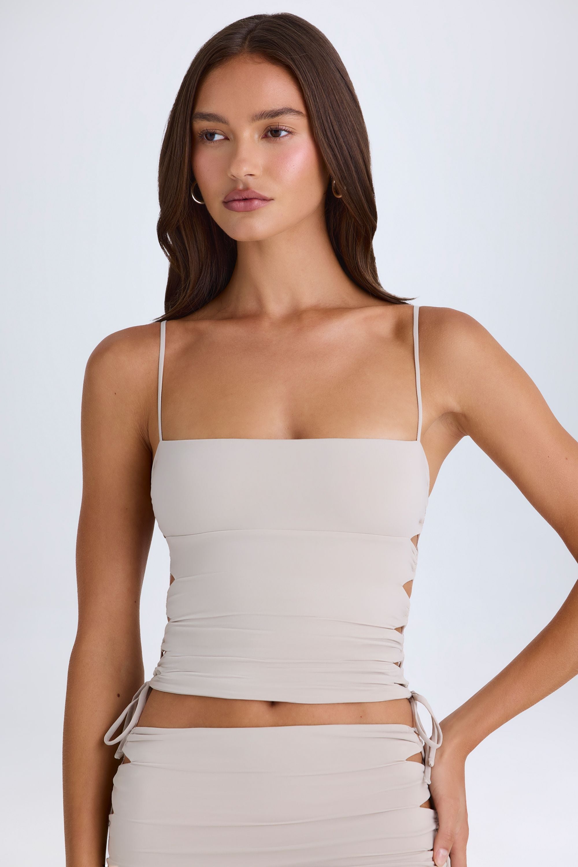 Emerson Ruched Cut-Out Top in Taupe - Image 6