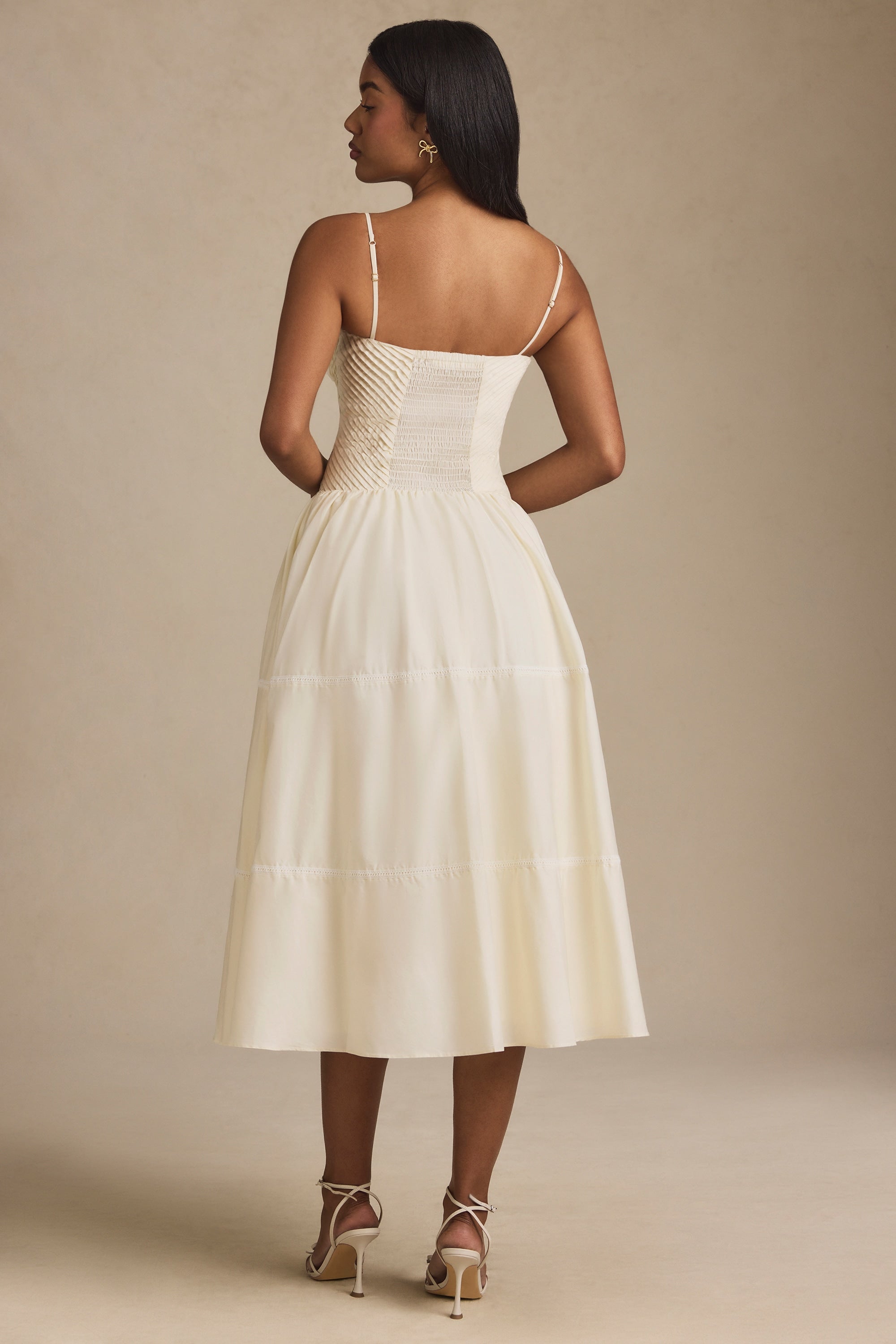 Esmeralda Lace-Trim Pintucked Poplin Midaxi Dress in Ivory - Image 2