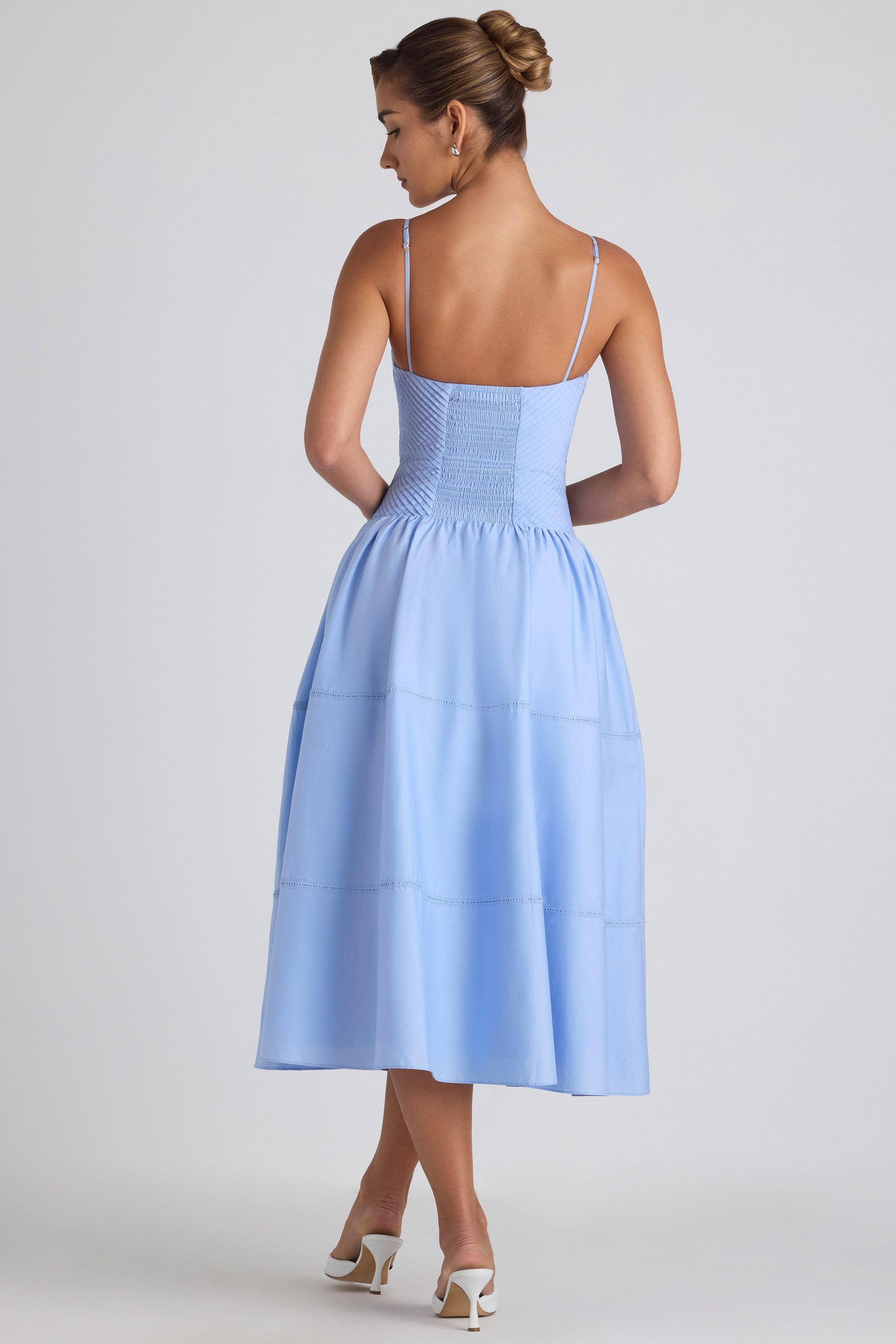 Esmeralda Lace-Trim Pintucked Poplin Midaxi Dress in Sky Blue - Image 2