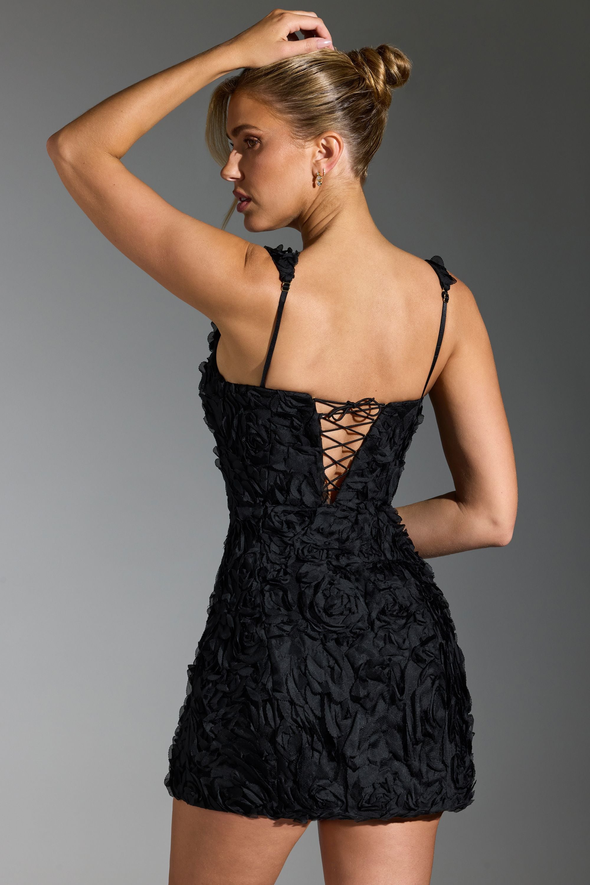 Posy Floral-Appliqu?? Corset Mini Dress in Black - Image 2