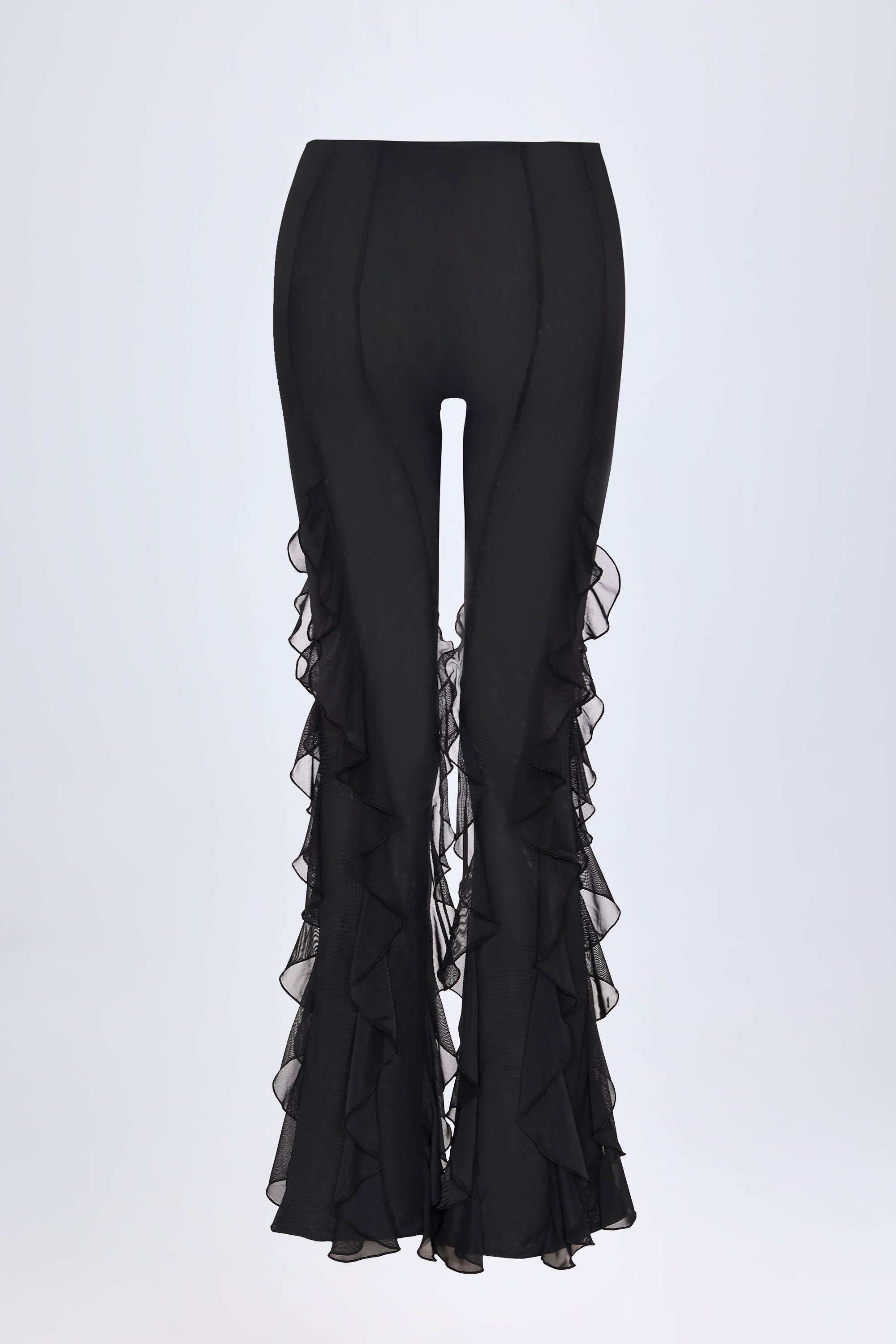 Felicity Ruffled Mid-Rise Flared Trousers in Black