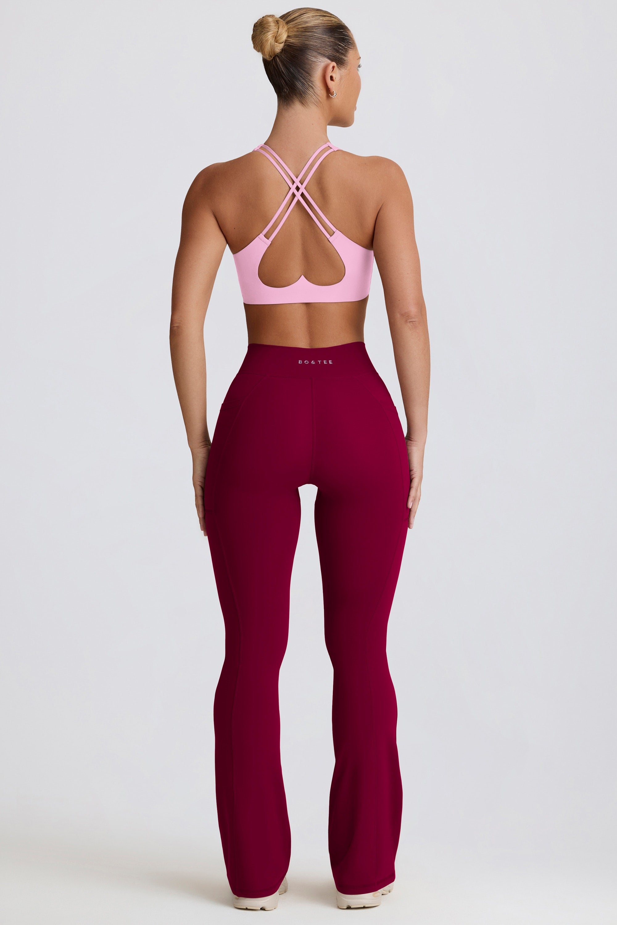 Soft Active Crossover Flared Trousers in Burgundy - Image 2