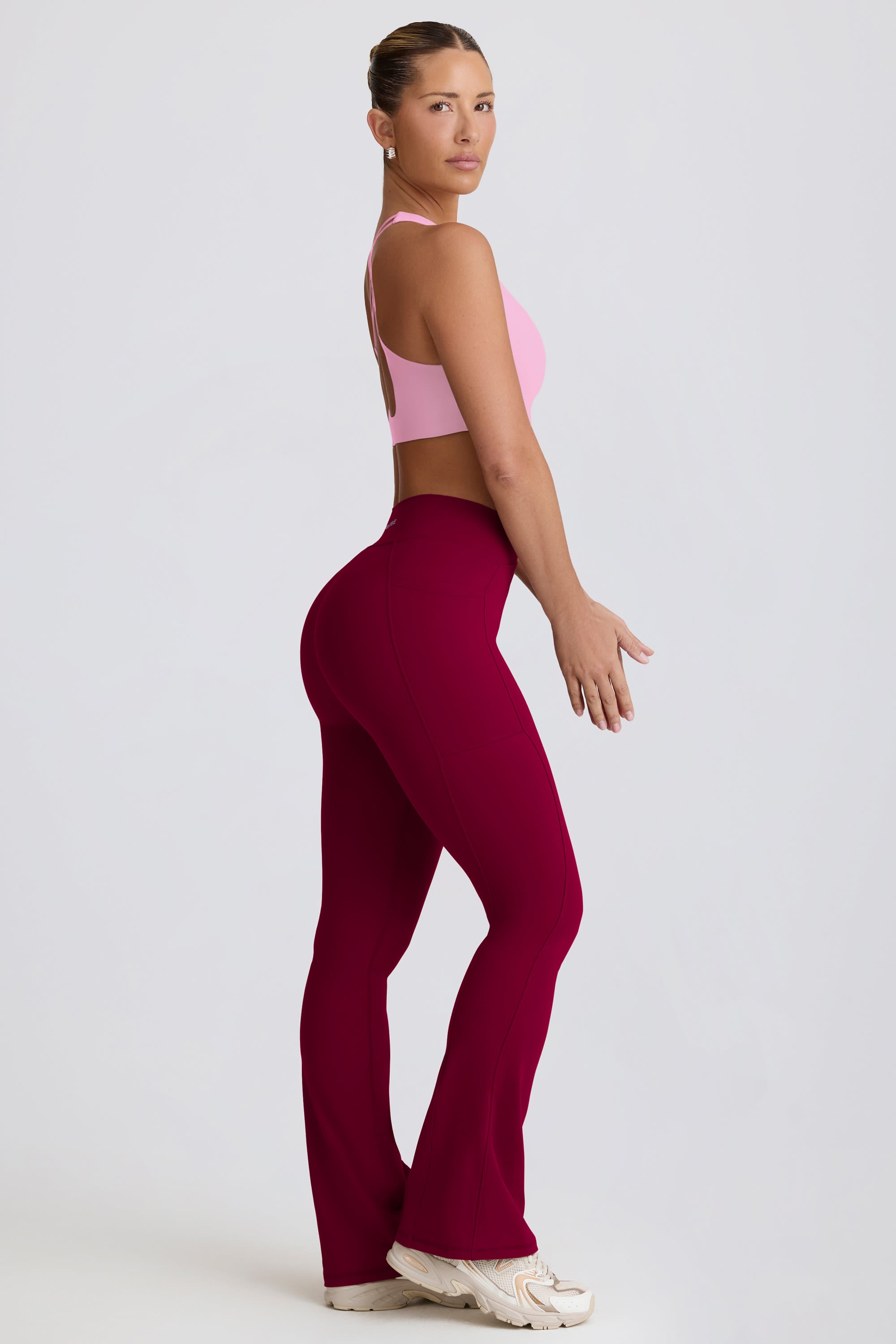 Soft Active Crossover Flared Trousers in Burgundy - Image 3