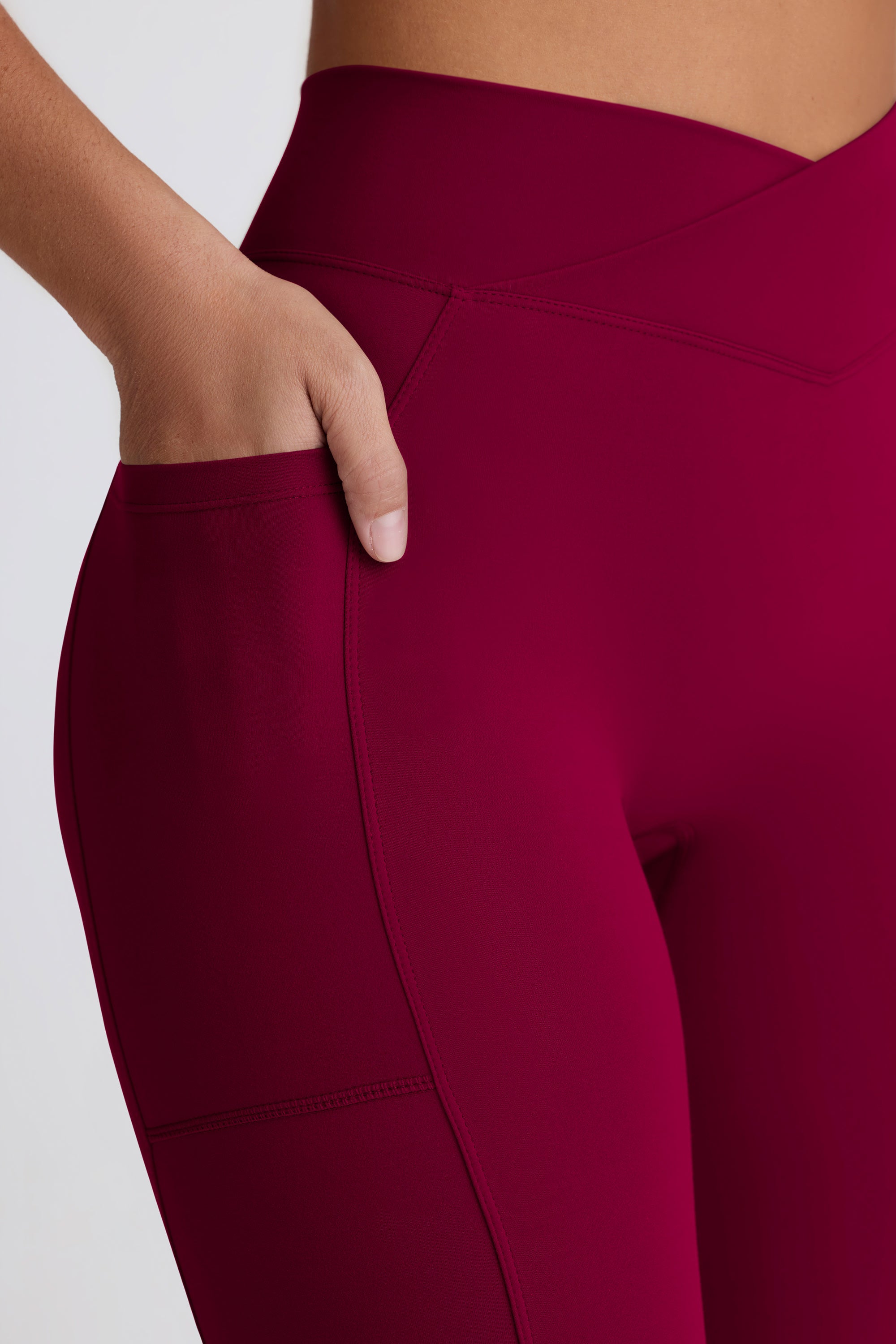 Soft Active Crossover Flared Trousers in Burgundy - Image 4
