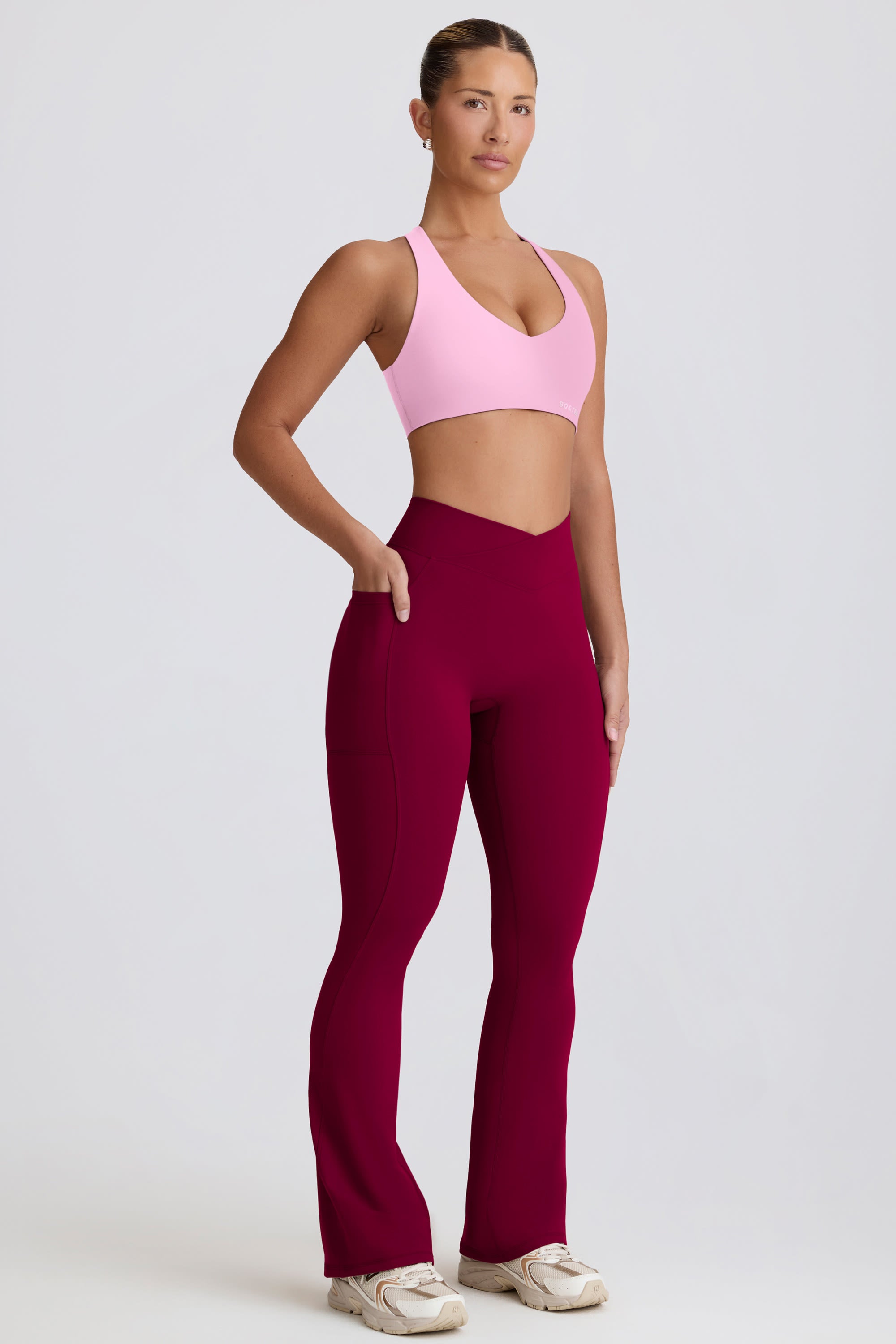 Soft Active Crossover Flared Trousers in Burgundy - Image 6