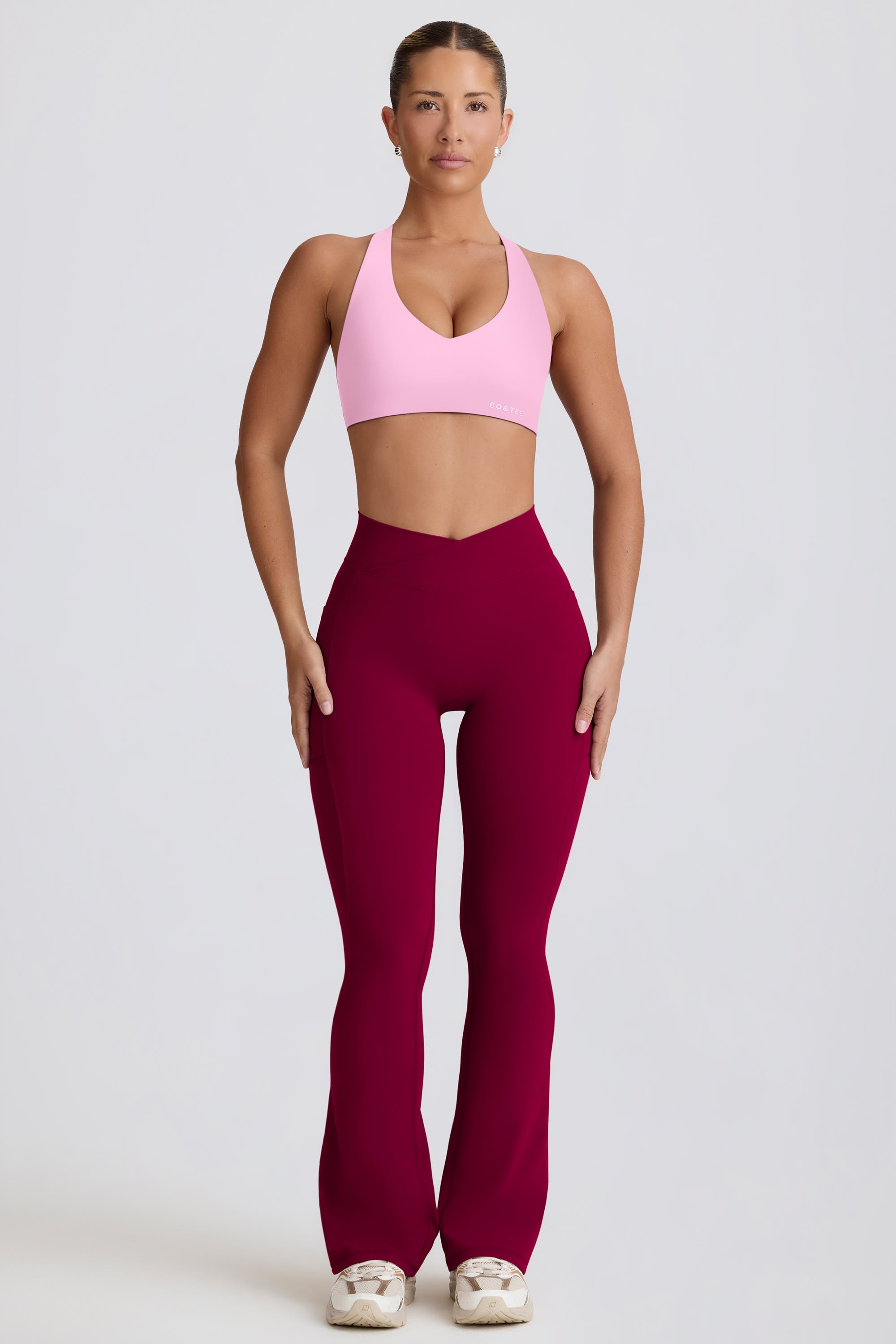 Soft Active Crossover Flared Trousers in Burgundy - Image 7