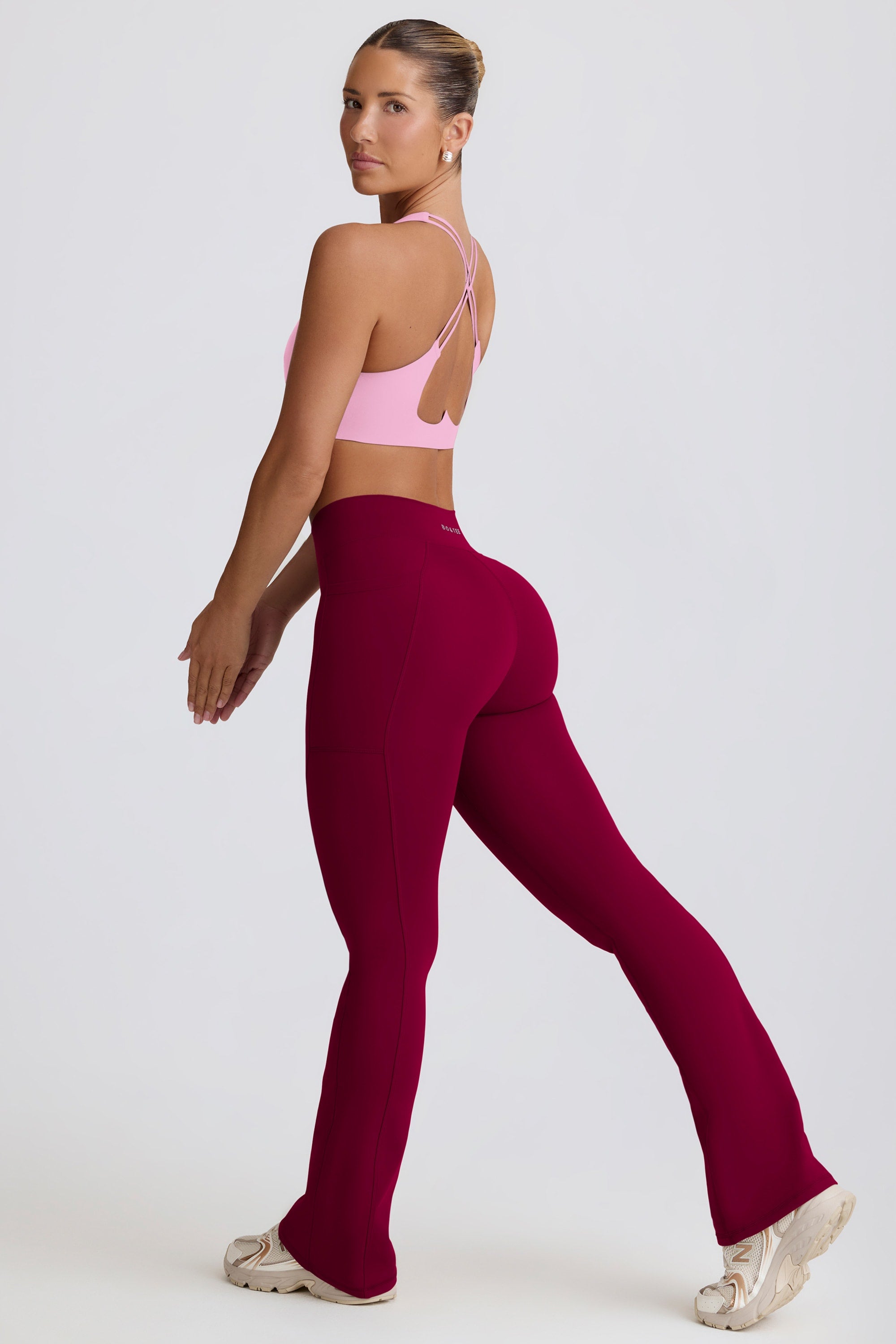 Soft Active Crossover Flared Trousers in Burgundy - Image 8