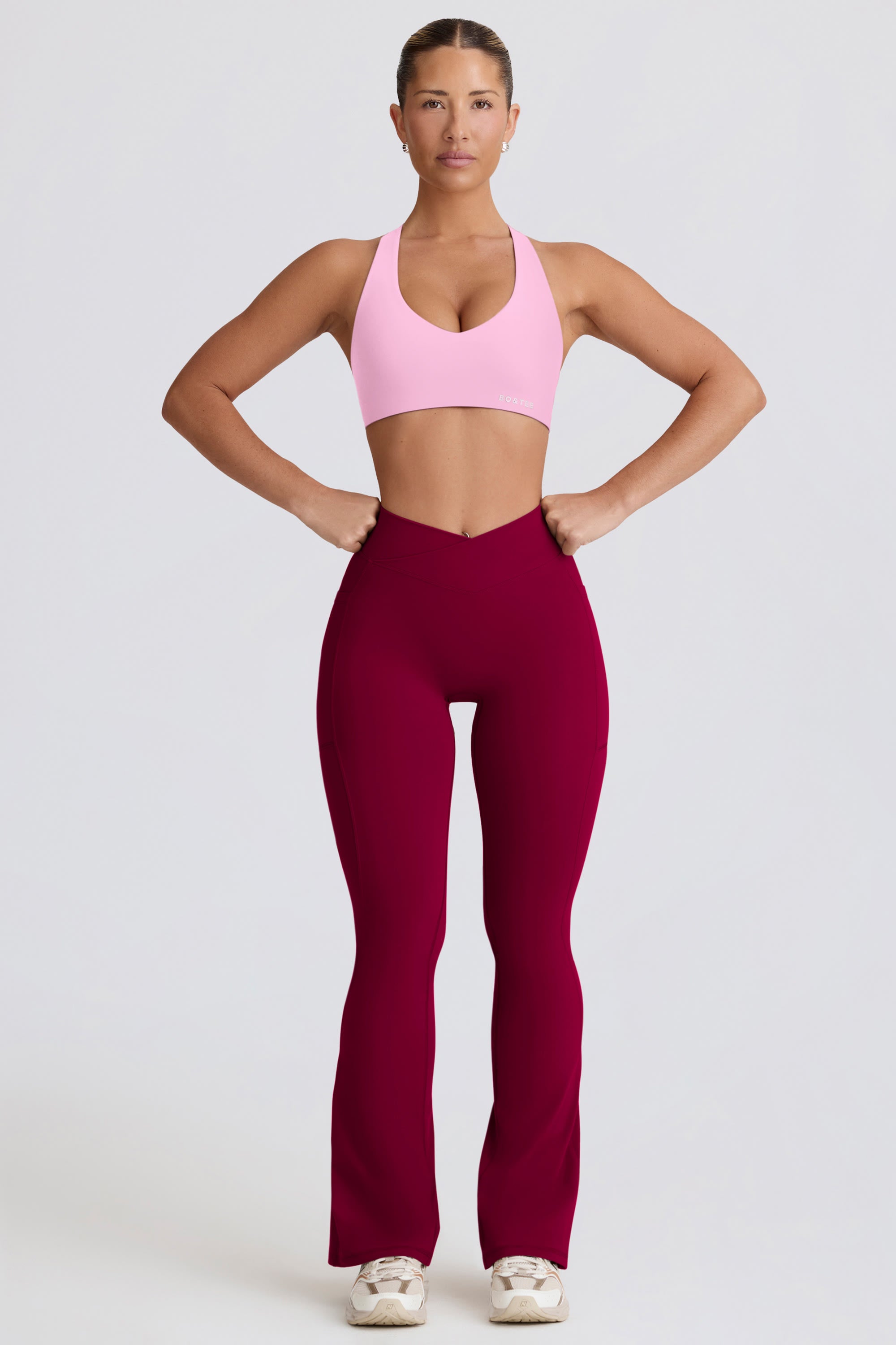 Soft Active Crossover Flared Trousers in Burgundy - Image 9