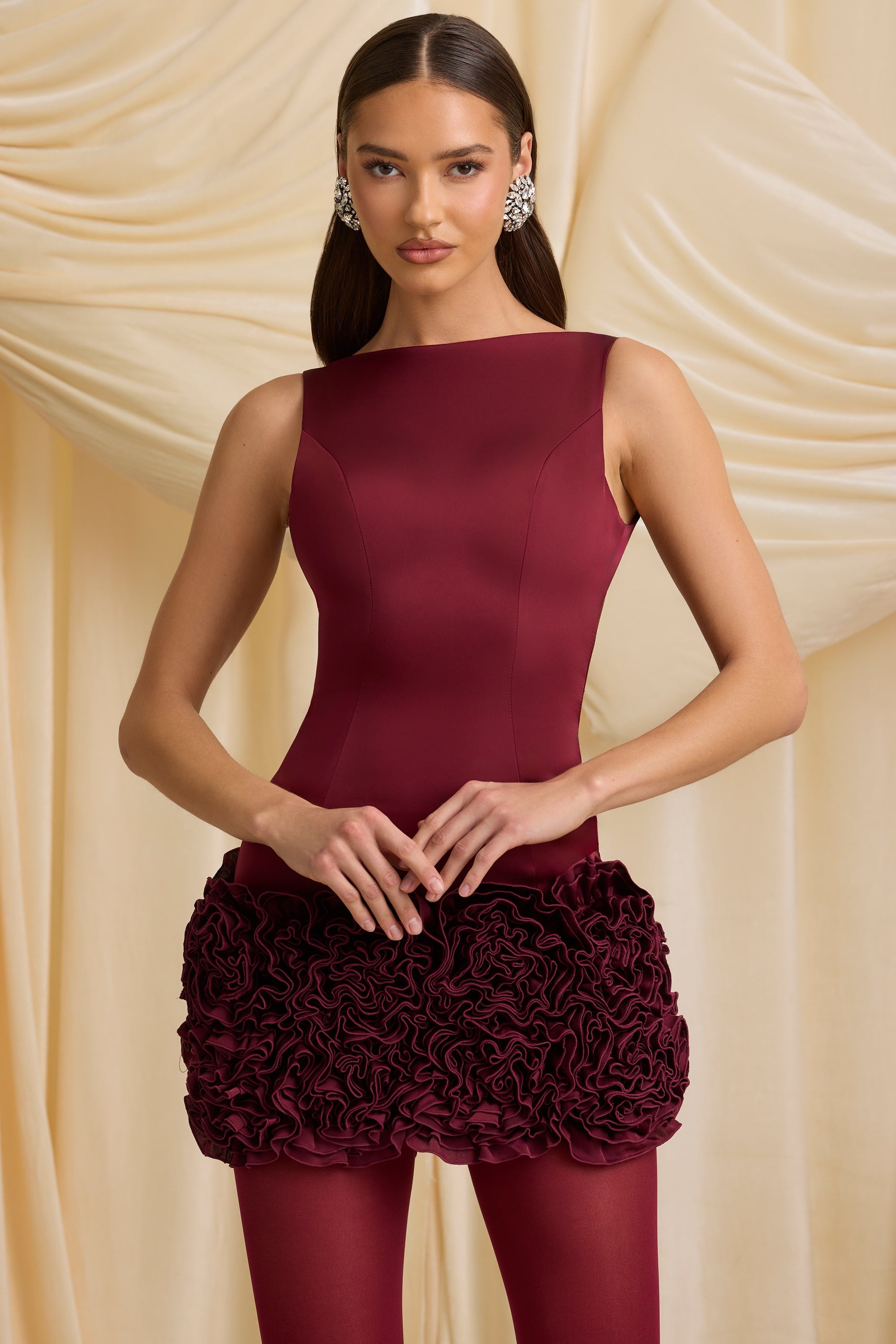 Florrie Appliqu?? Open-Back Mini Dress in Wine Red - Image 5