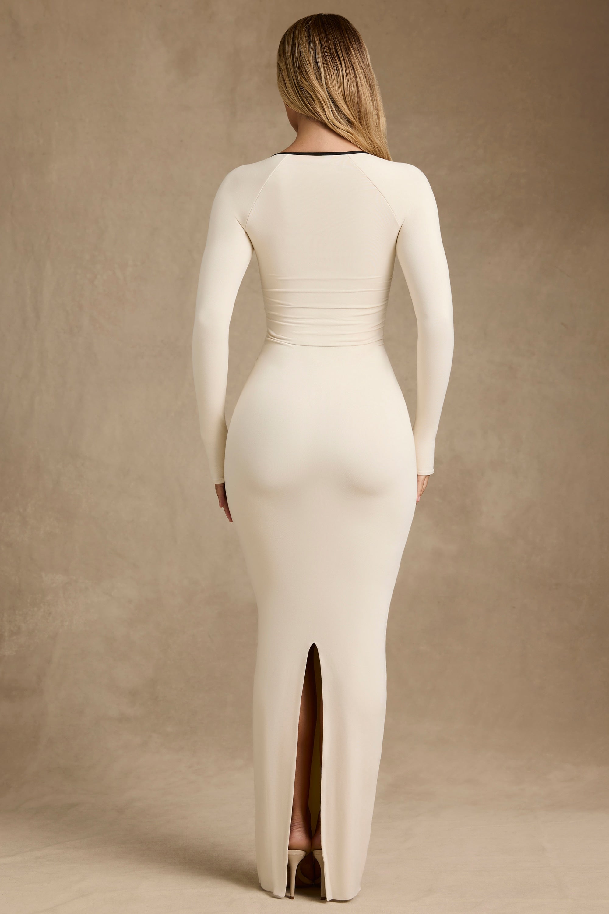 Ginette Modal Contrast-Trim Maxi Dress in Ivory - Image 3