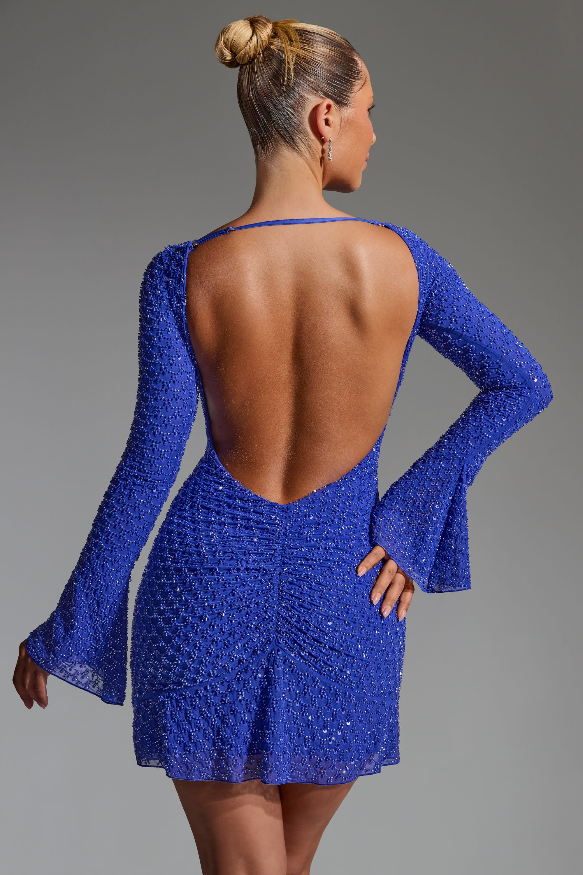 Grazina Embellished Open-Back A-Line Mini Dress in Cobalt Blue - Image 2