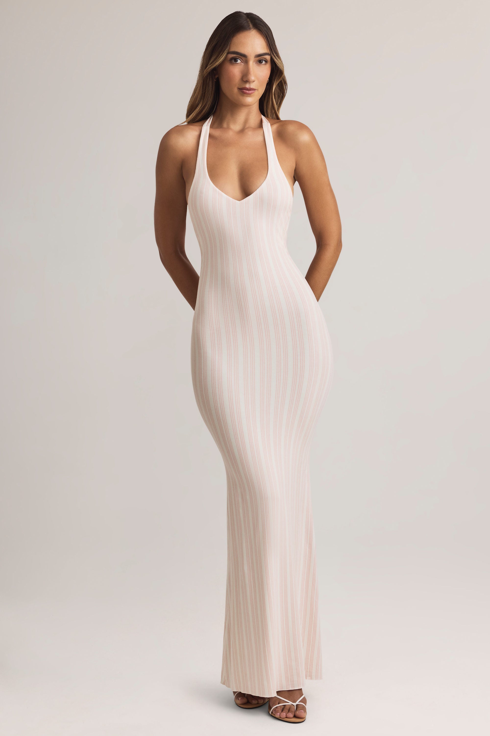 Hallie Modal Backless Halterneck Maxi Dress in Stripe - Image 2