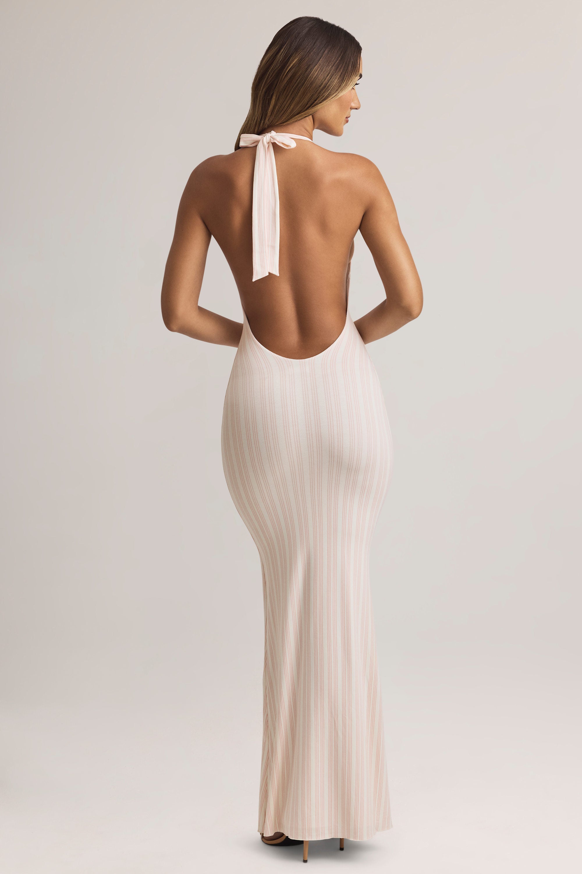 Hallie Modal Backless Halterneck Maxi Dress in Stripe - Image 3