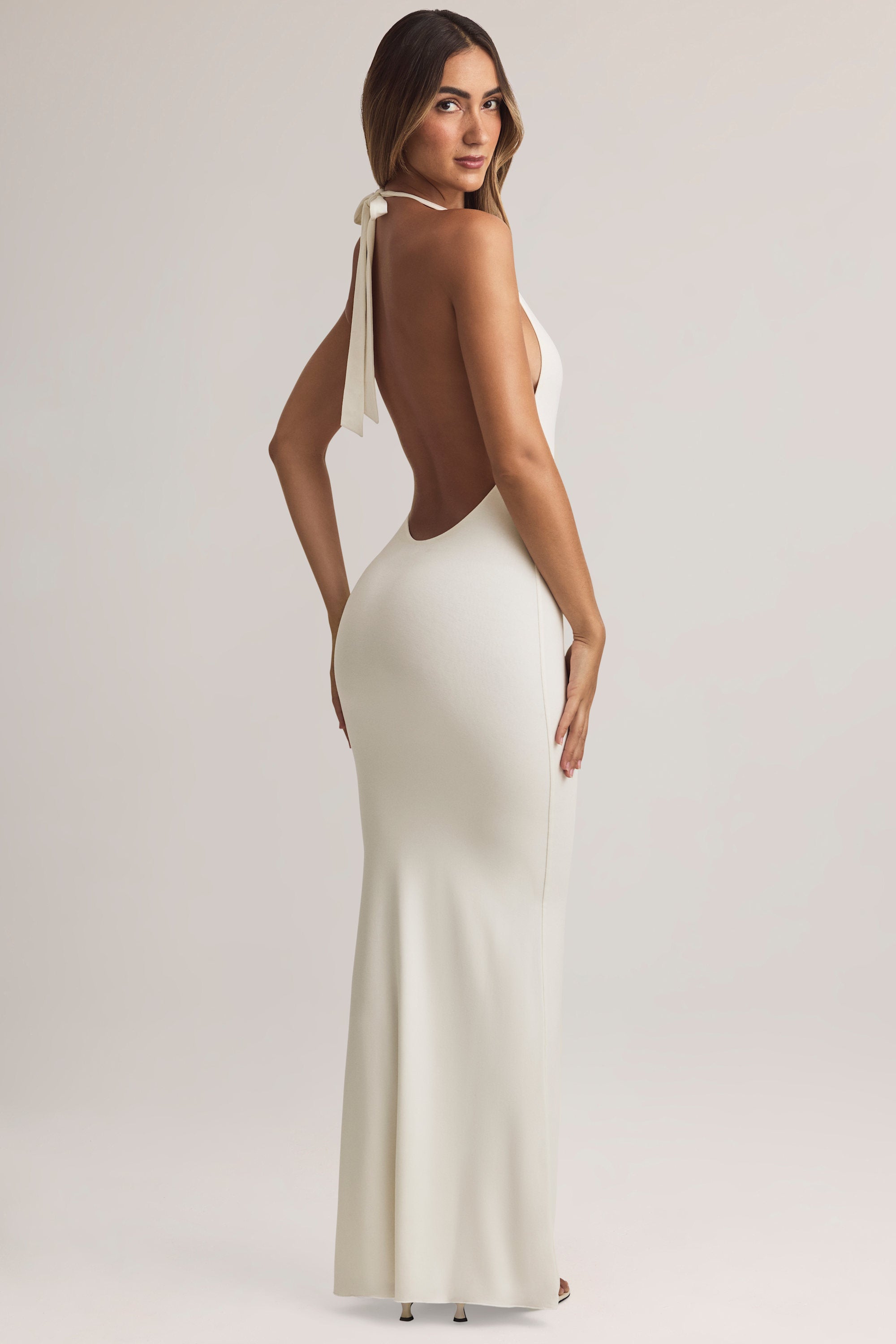 Hallie Modal Backless Halterneck Maxi Dress in White