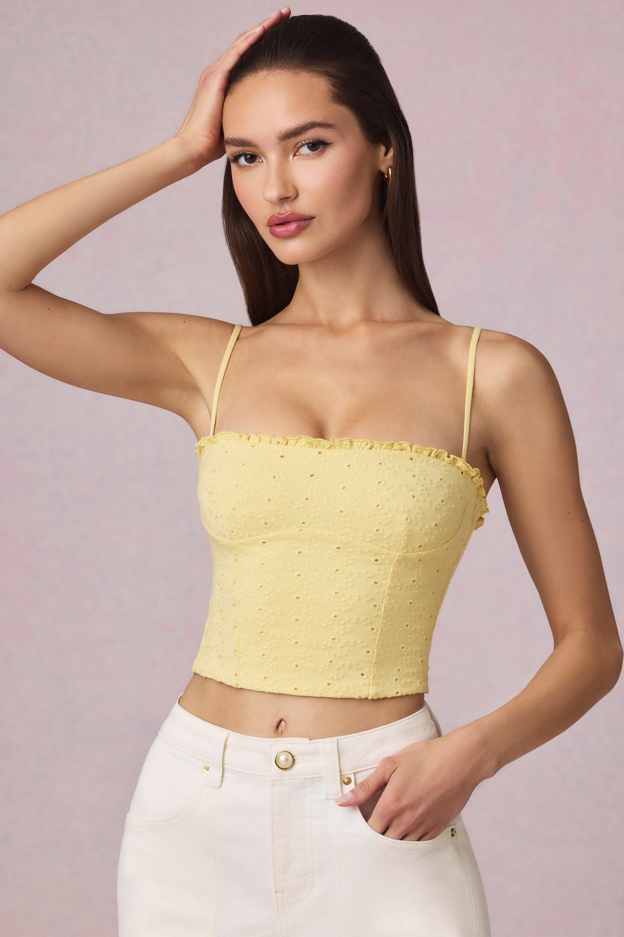 Hania Broderie Anglaise Camisole Top in Lemon Yellow