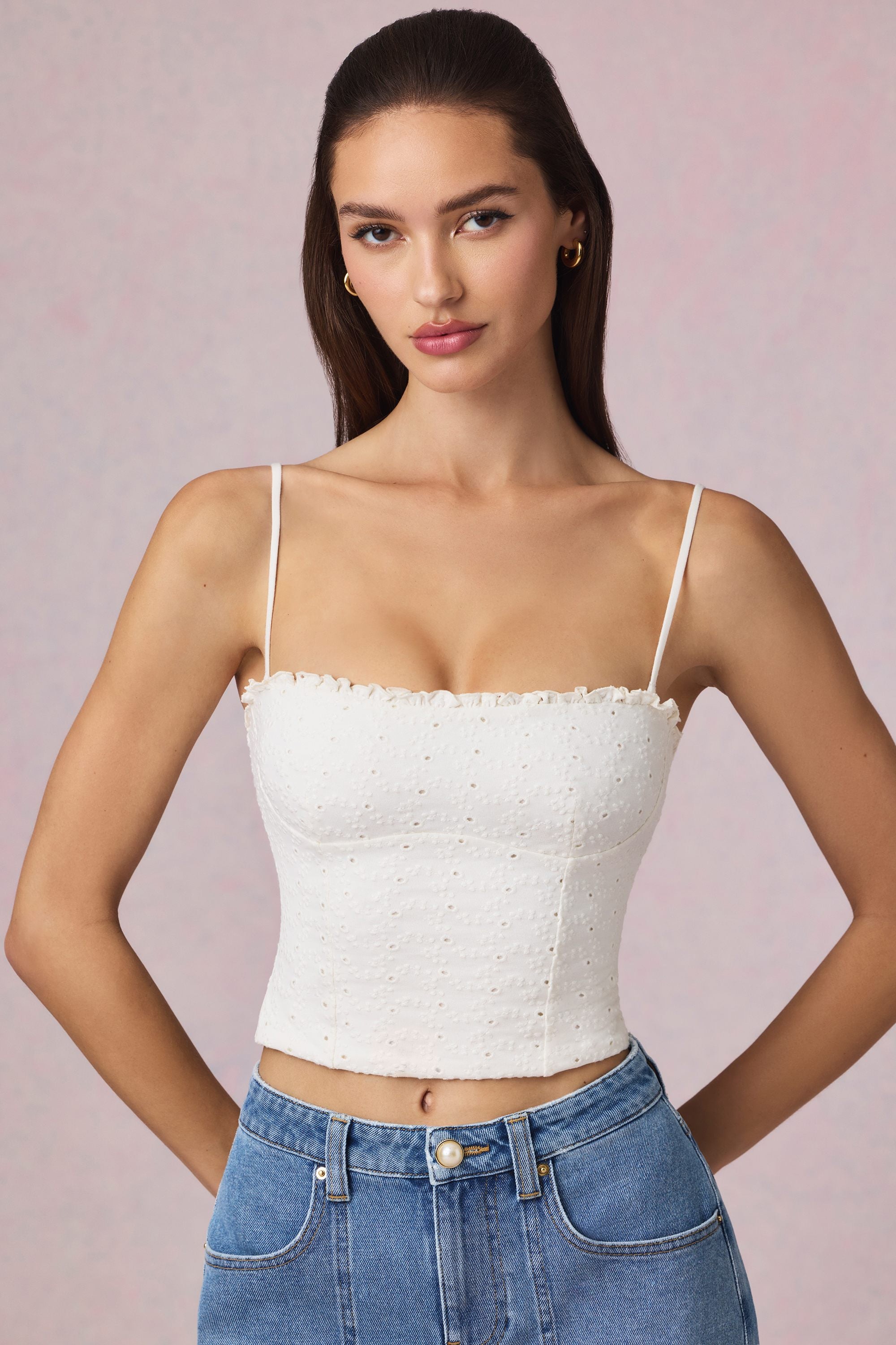 Hania Broderie Anglaise Camisole Top in White