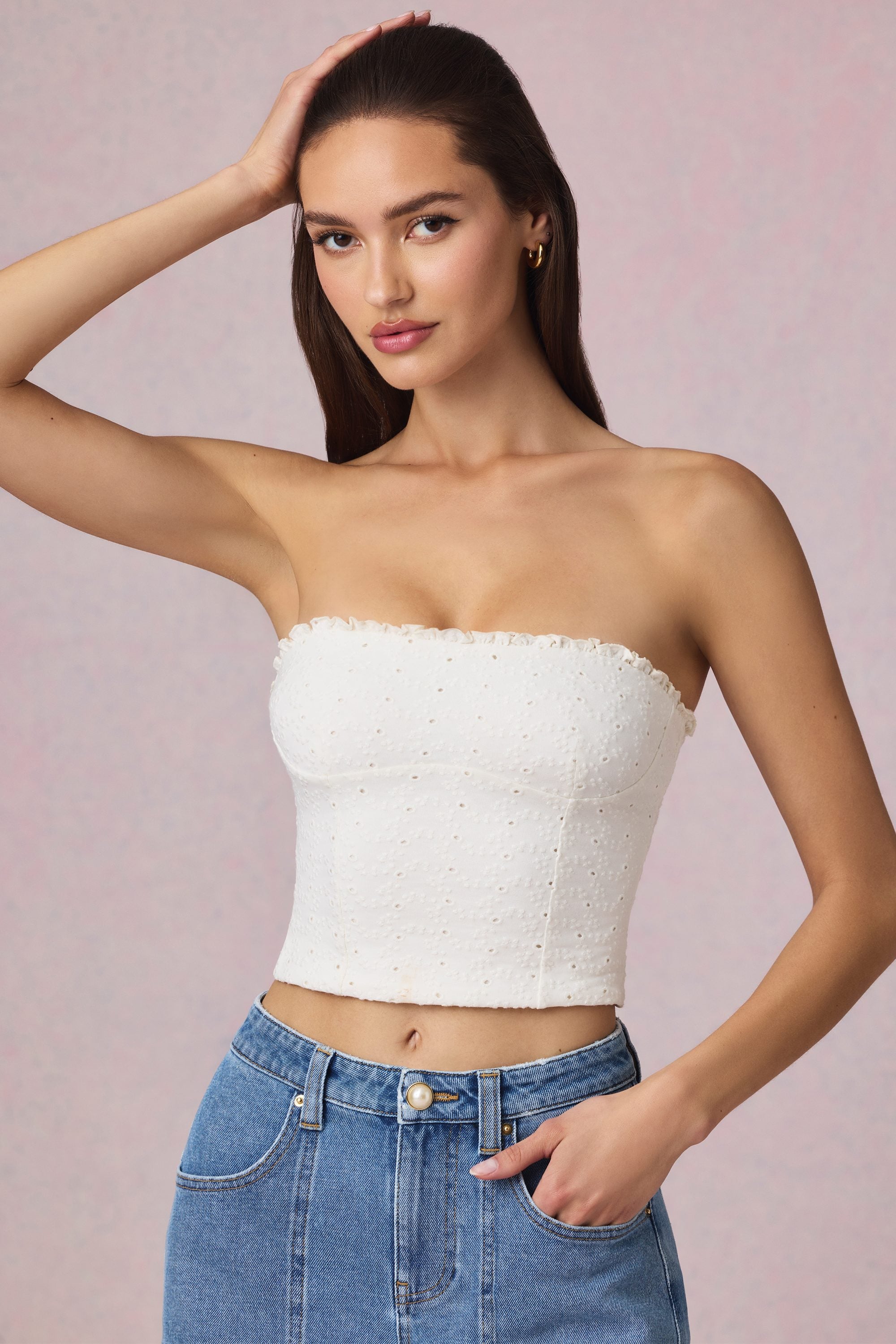 Hania Broderie Anglaise Camisole Top in White - Image 6