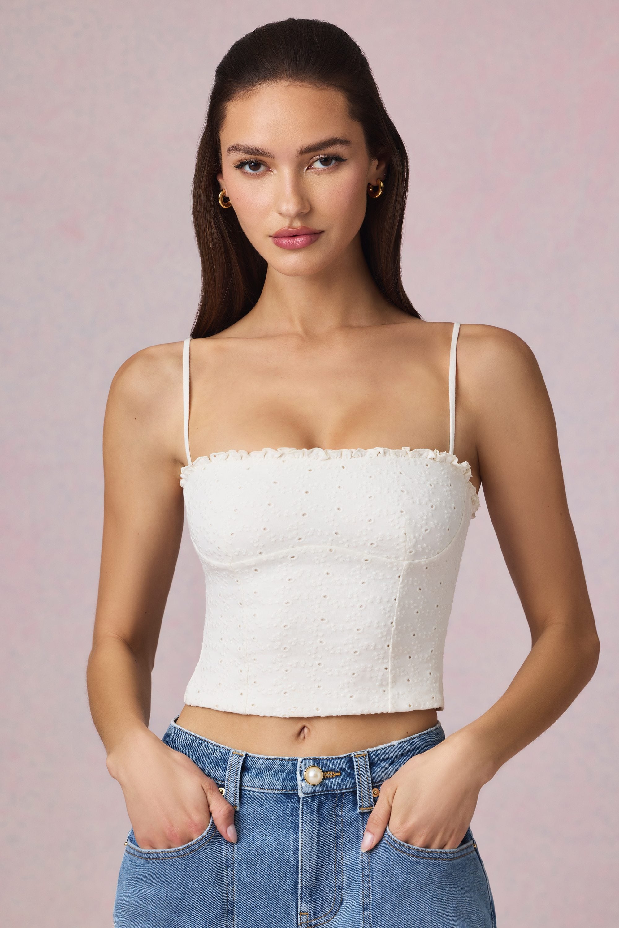 Hania Broderie Anglaise Camisole Top in White - Image 8