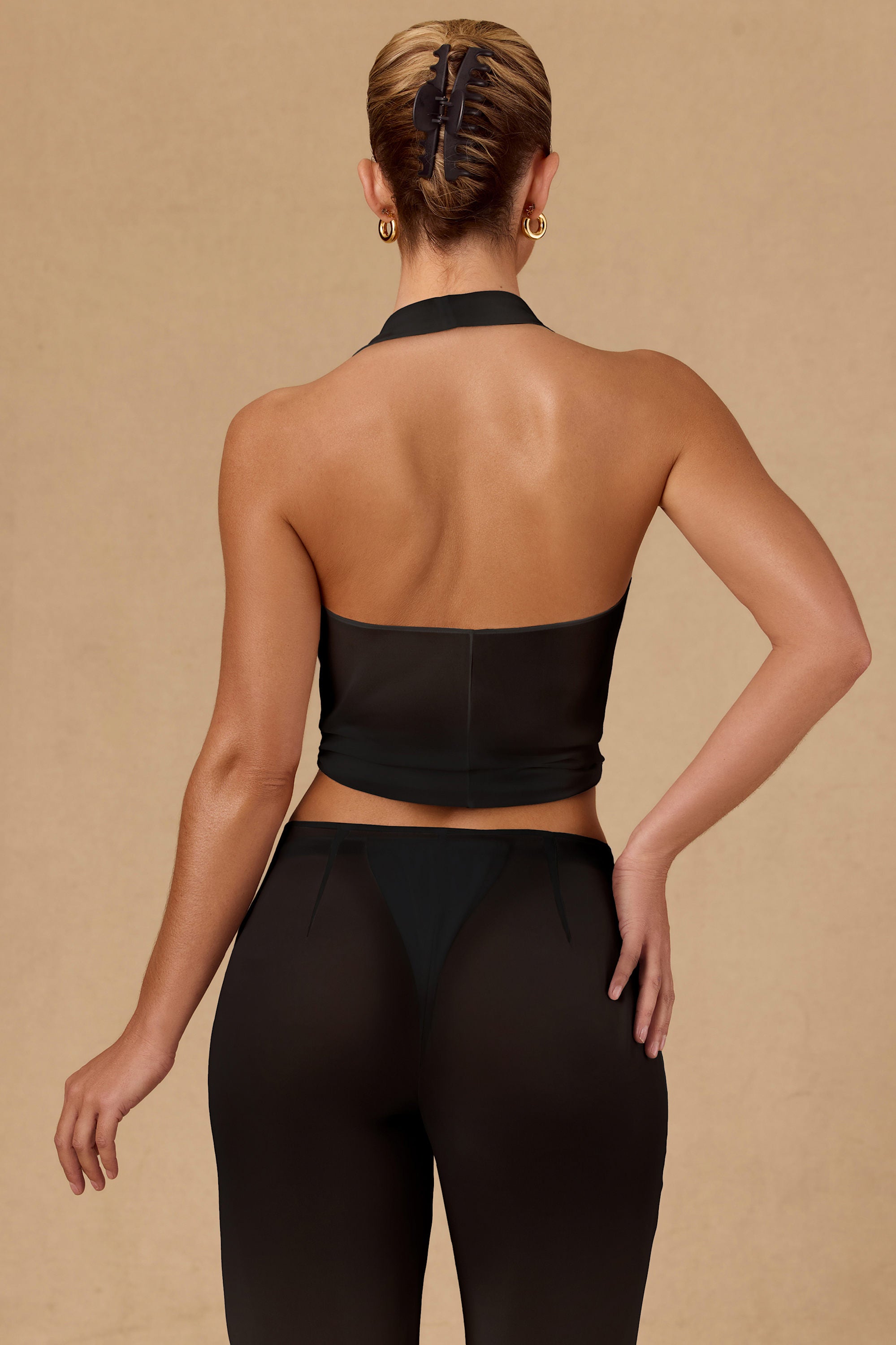 Harbour Tie-Front Halterneck Crop Top in Black - Image 2