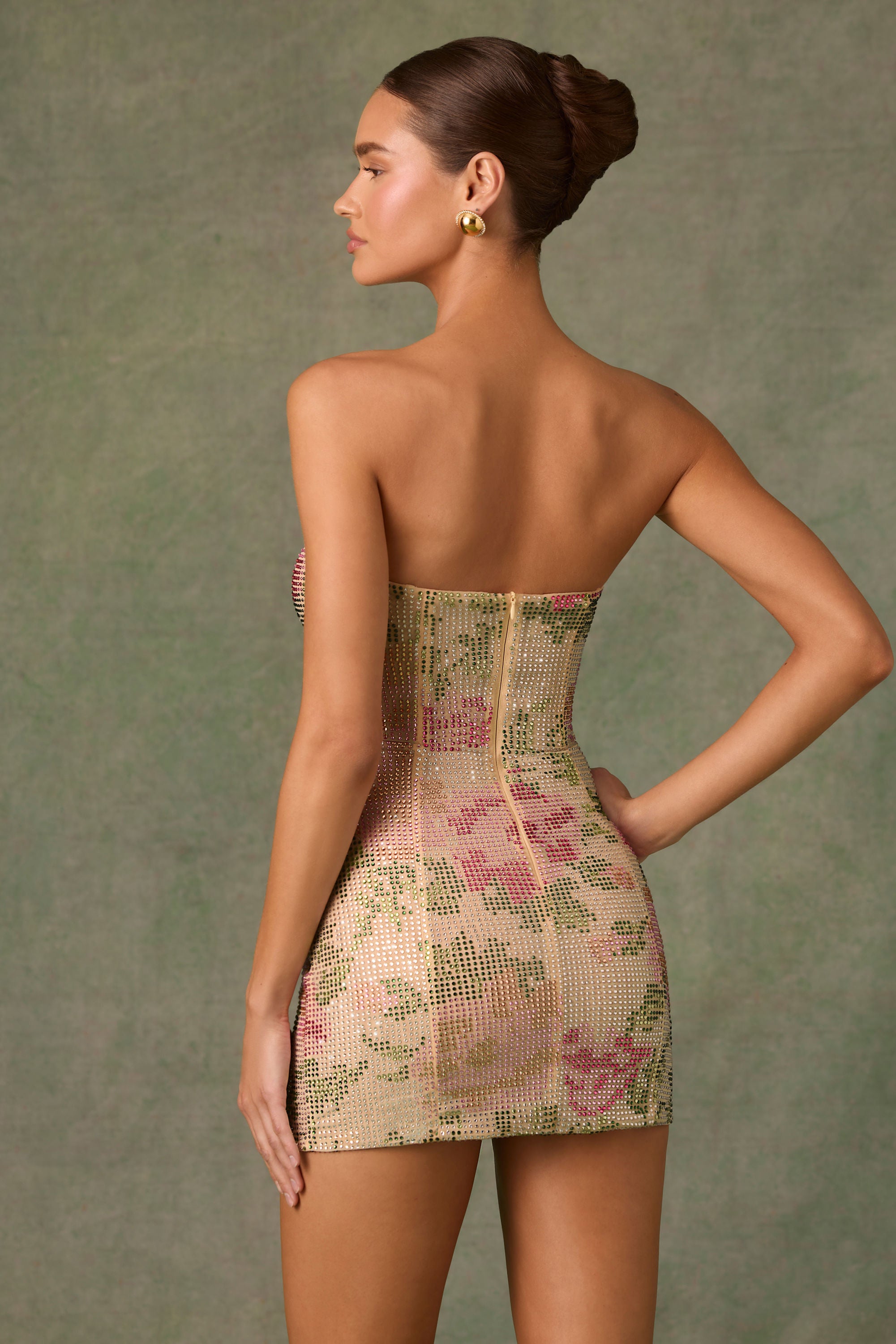 Harlie Embellished Sweetheart-Neck A-Line Mini Dress in Rose Hotfix - Image 4