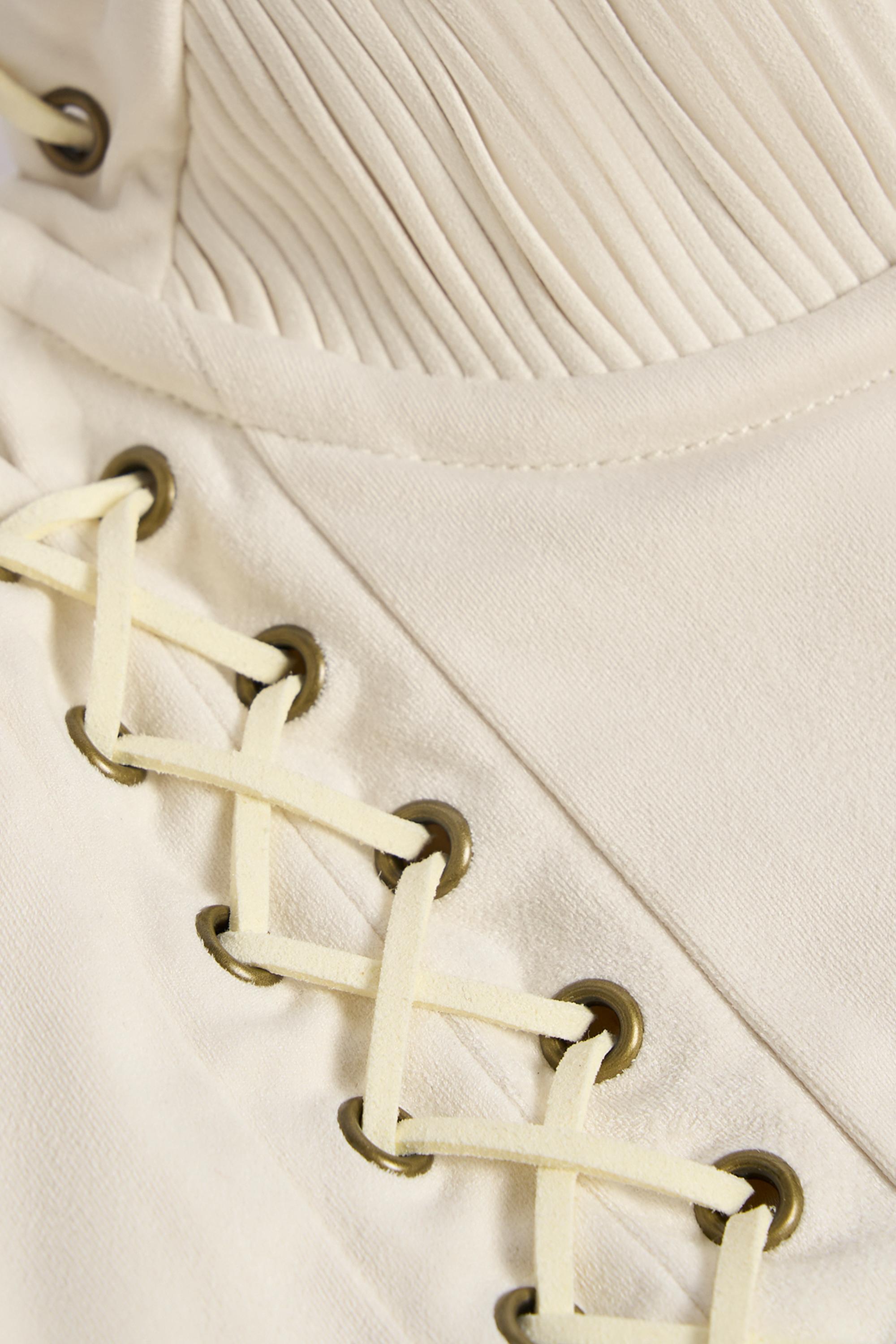 Hendrix Lace-Up Tiered Corset Mini Dress in Ivory - Image 3