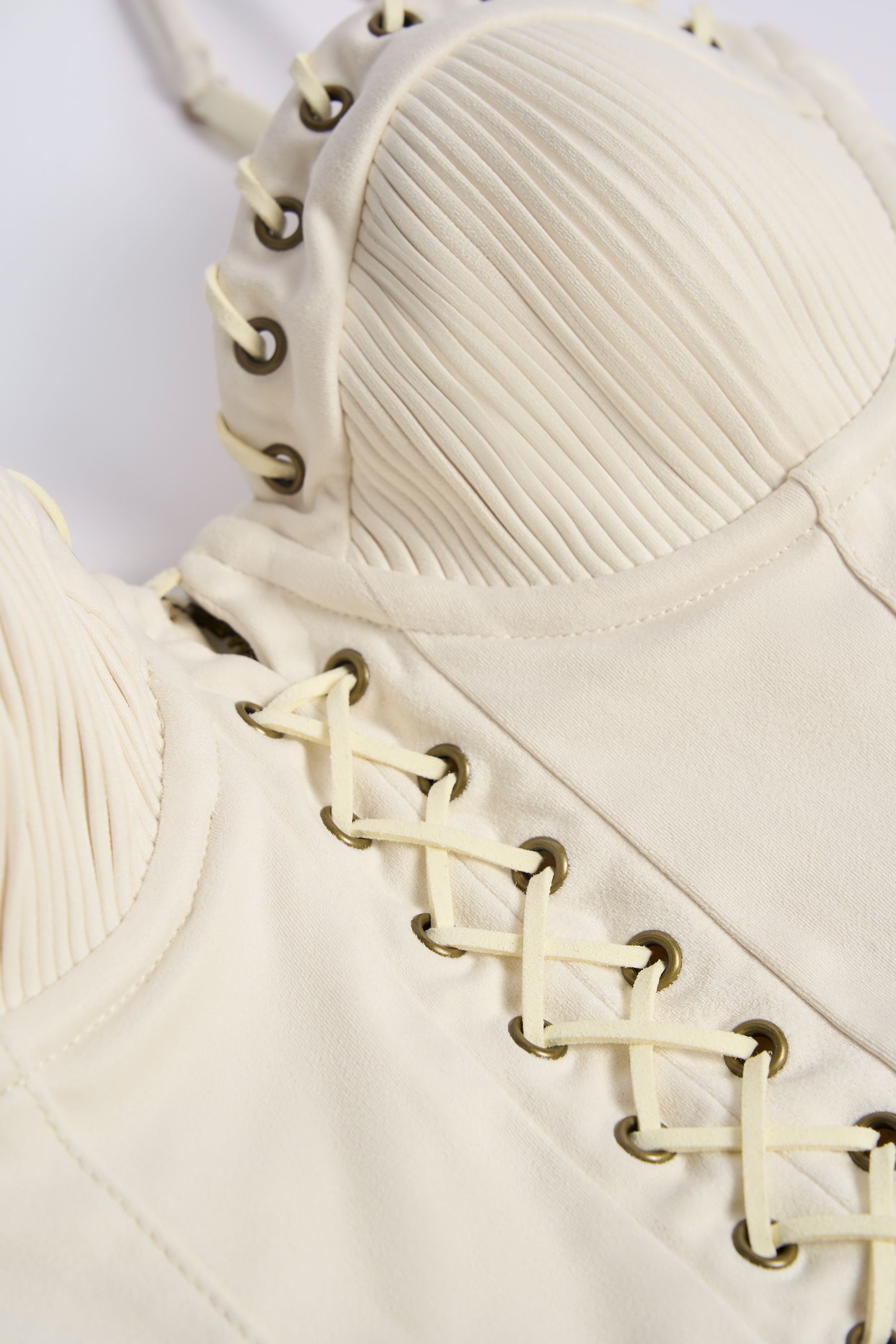 Hendrix Lace-Up Tiered Corset Mini Dress in Ivory - Image 4