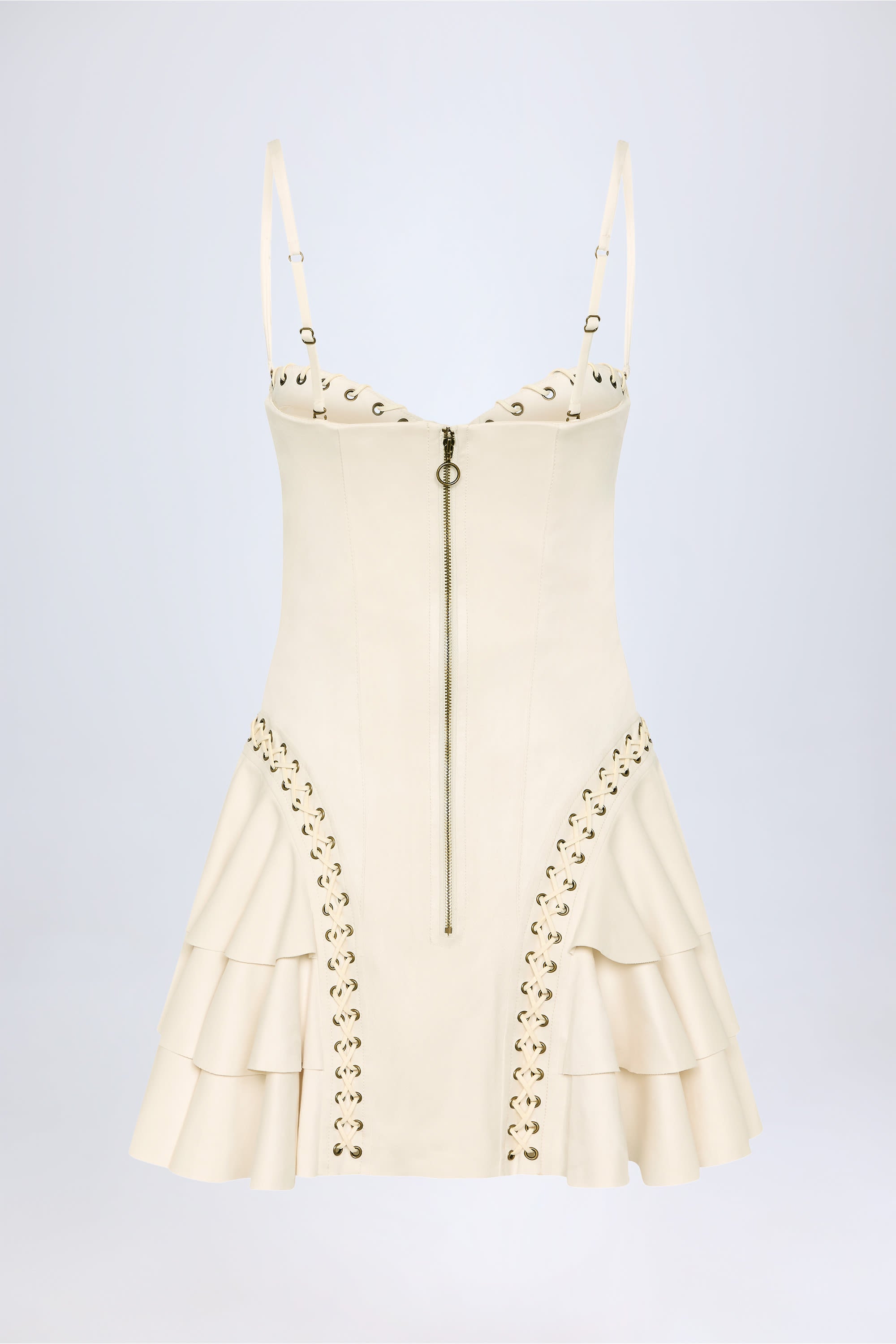 Hendrix Lace-Up Tiered Corset Mini Dress in Ivory - Image 5