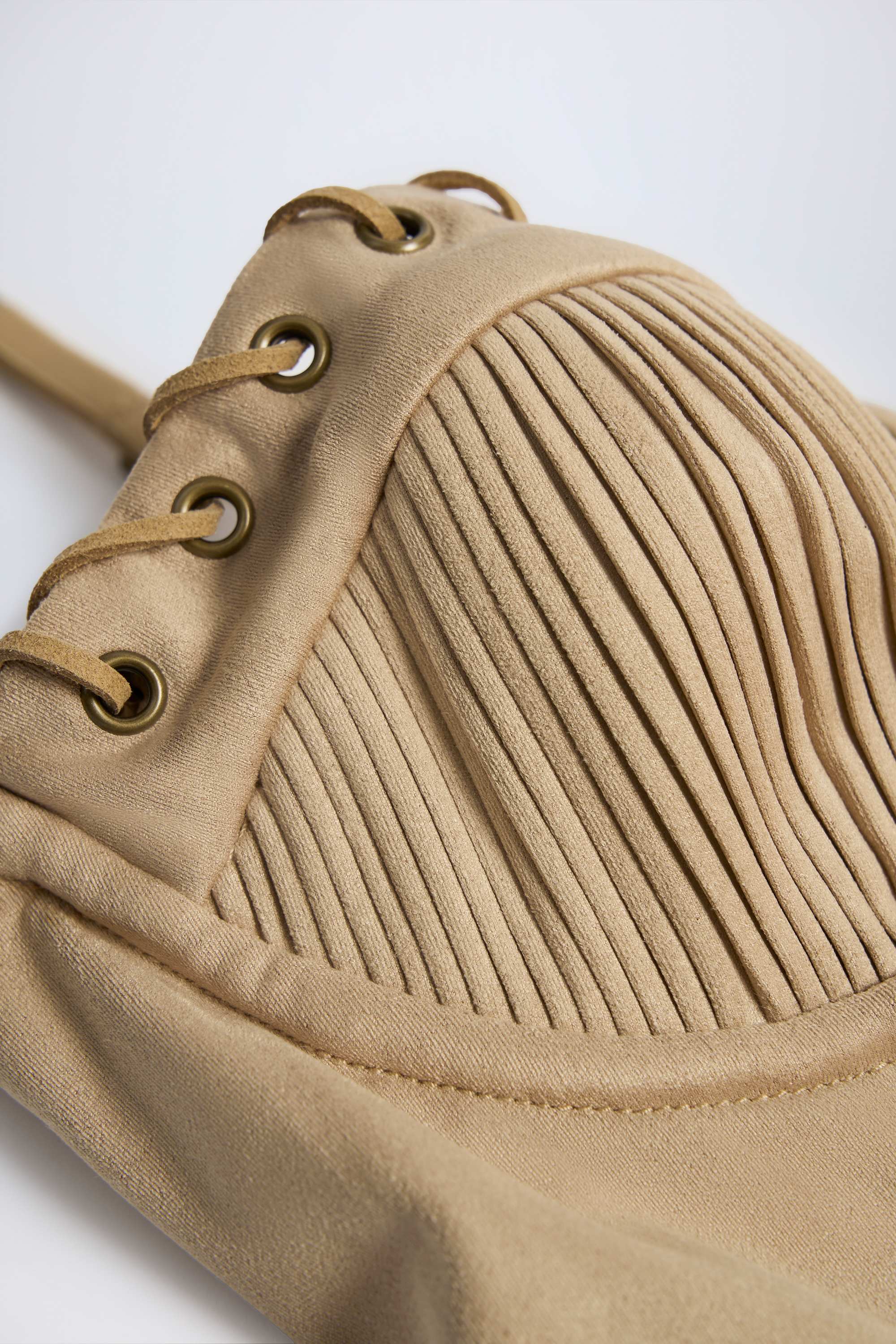 Hendrix Lace-Up Tiered Corset Mini Dress in Tan - Image 4