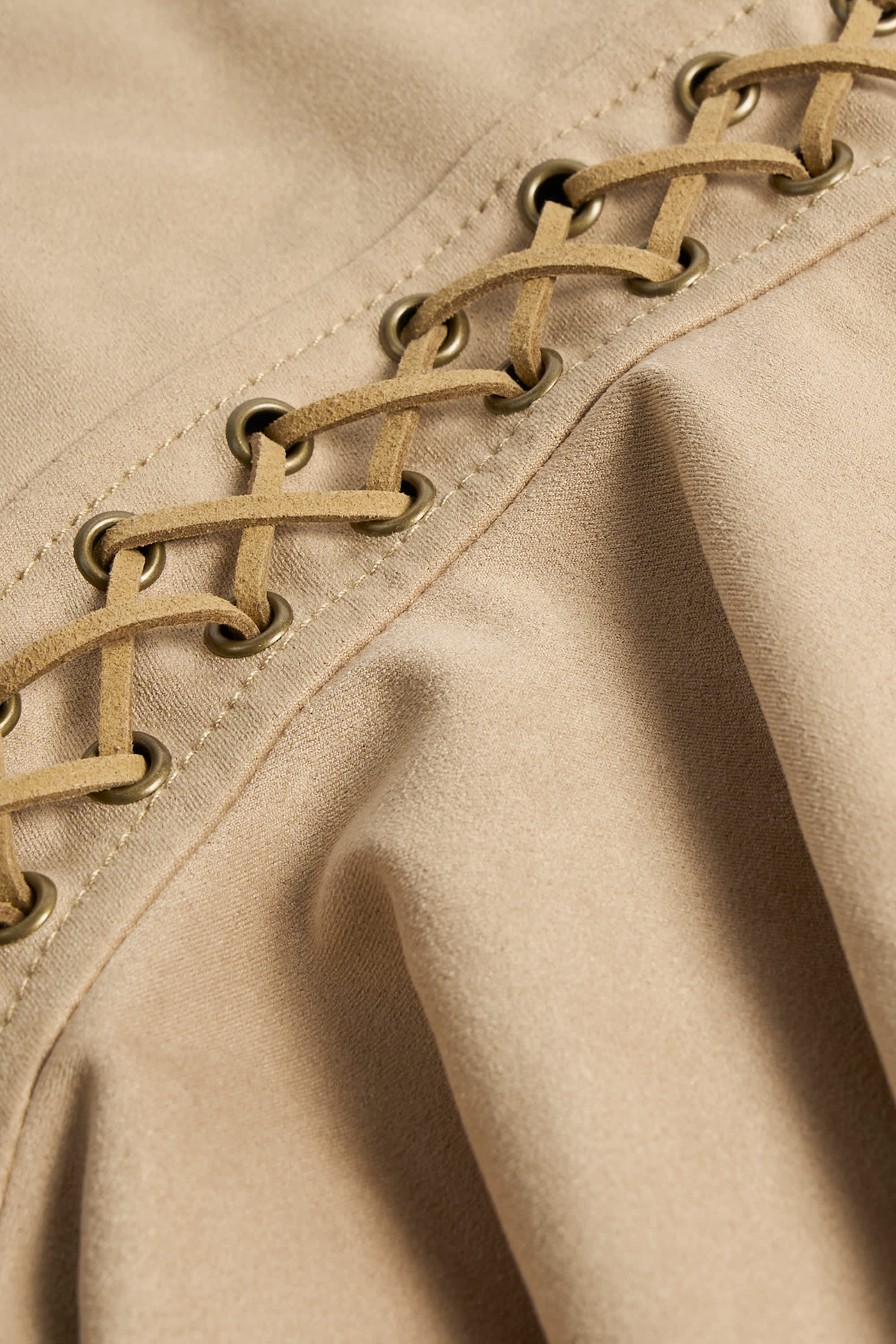 Hendrix Lace-Up Tiered Corset Mini Dress in Tan - Image 5