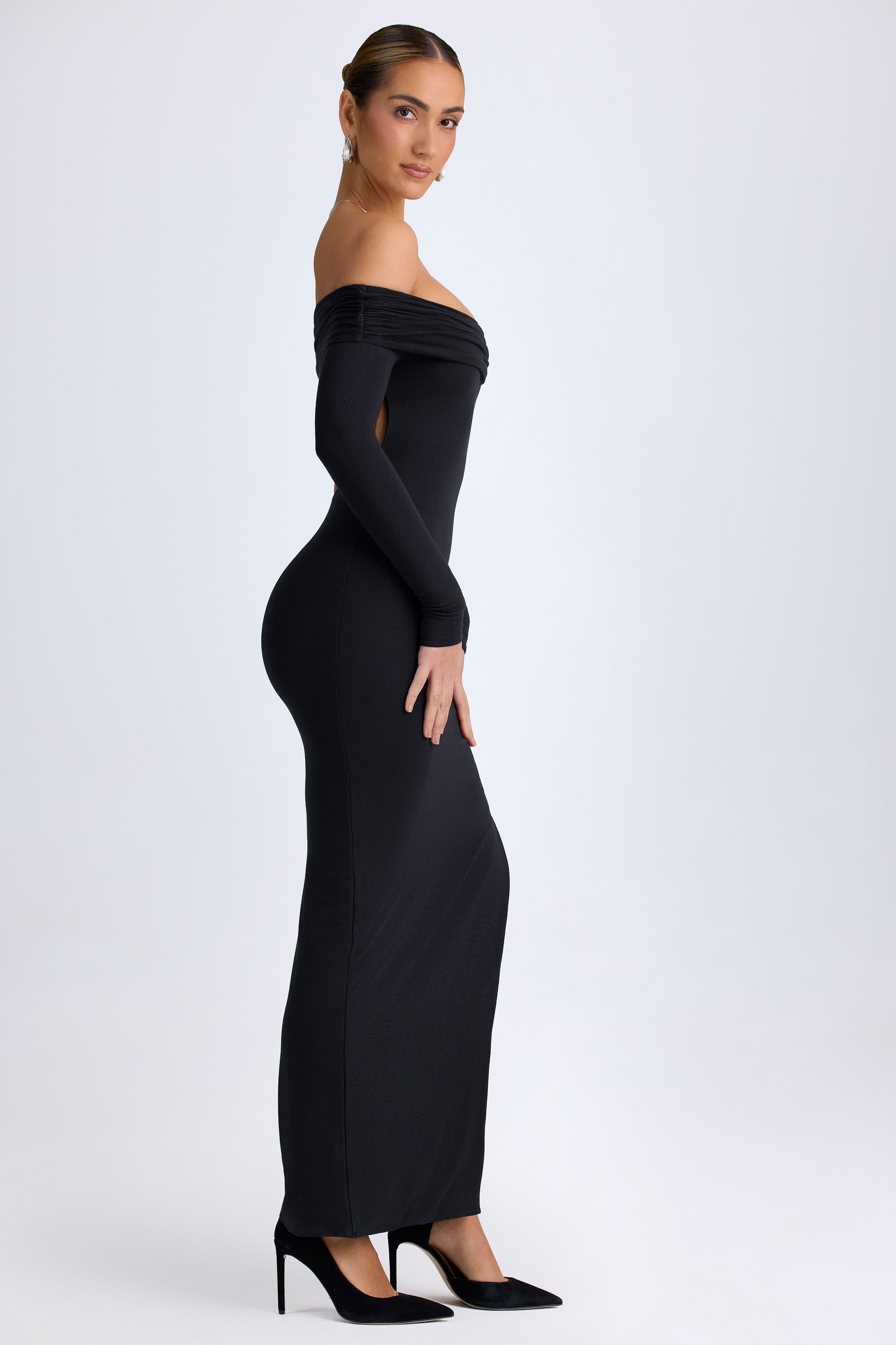 Honora Modal Off-Shoulder Open-Back Maxi Dress in Black - Image 3