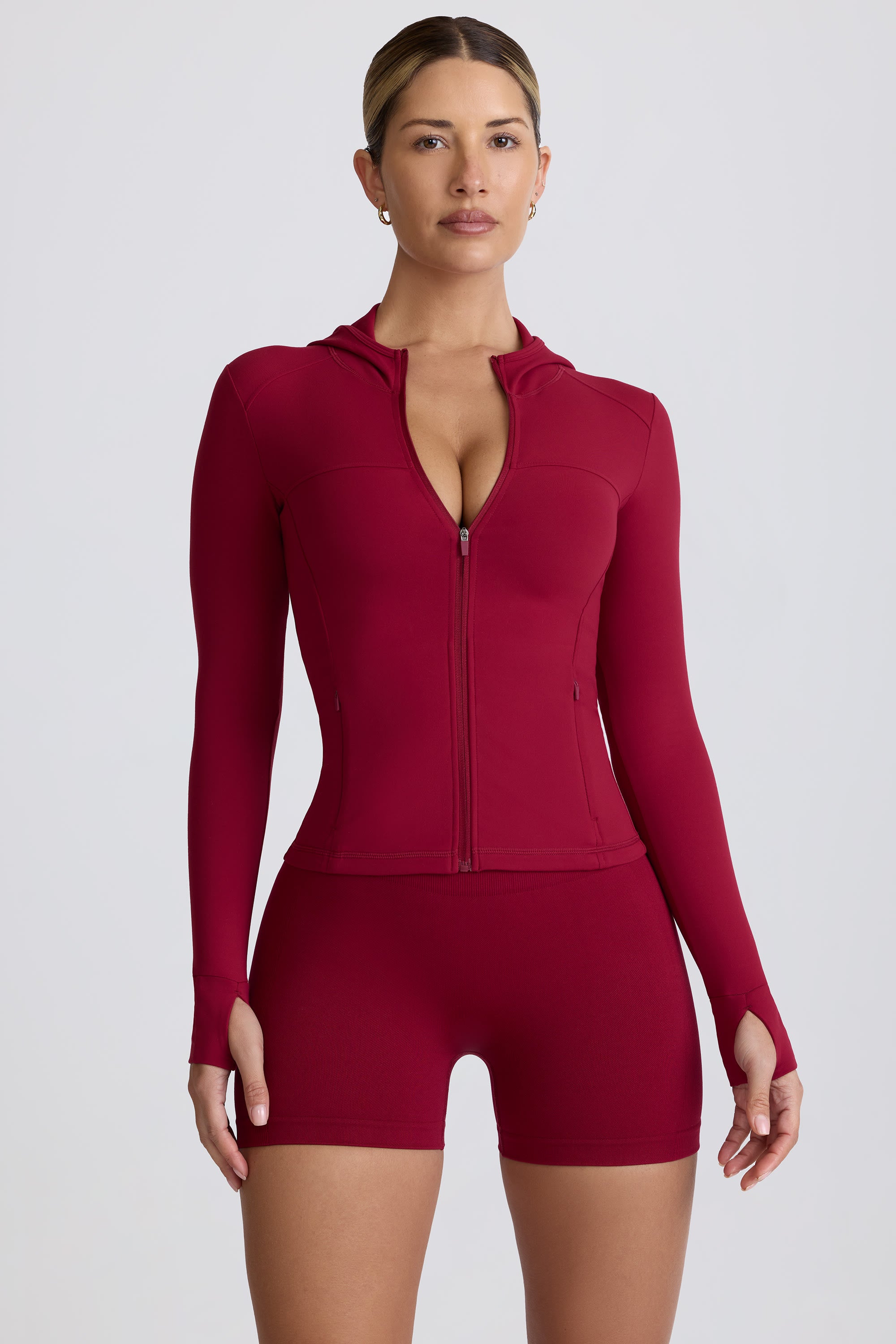 Soft Active Hooded Mid-Layer Jacket in Burgundy - Image 10