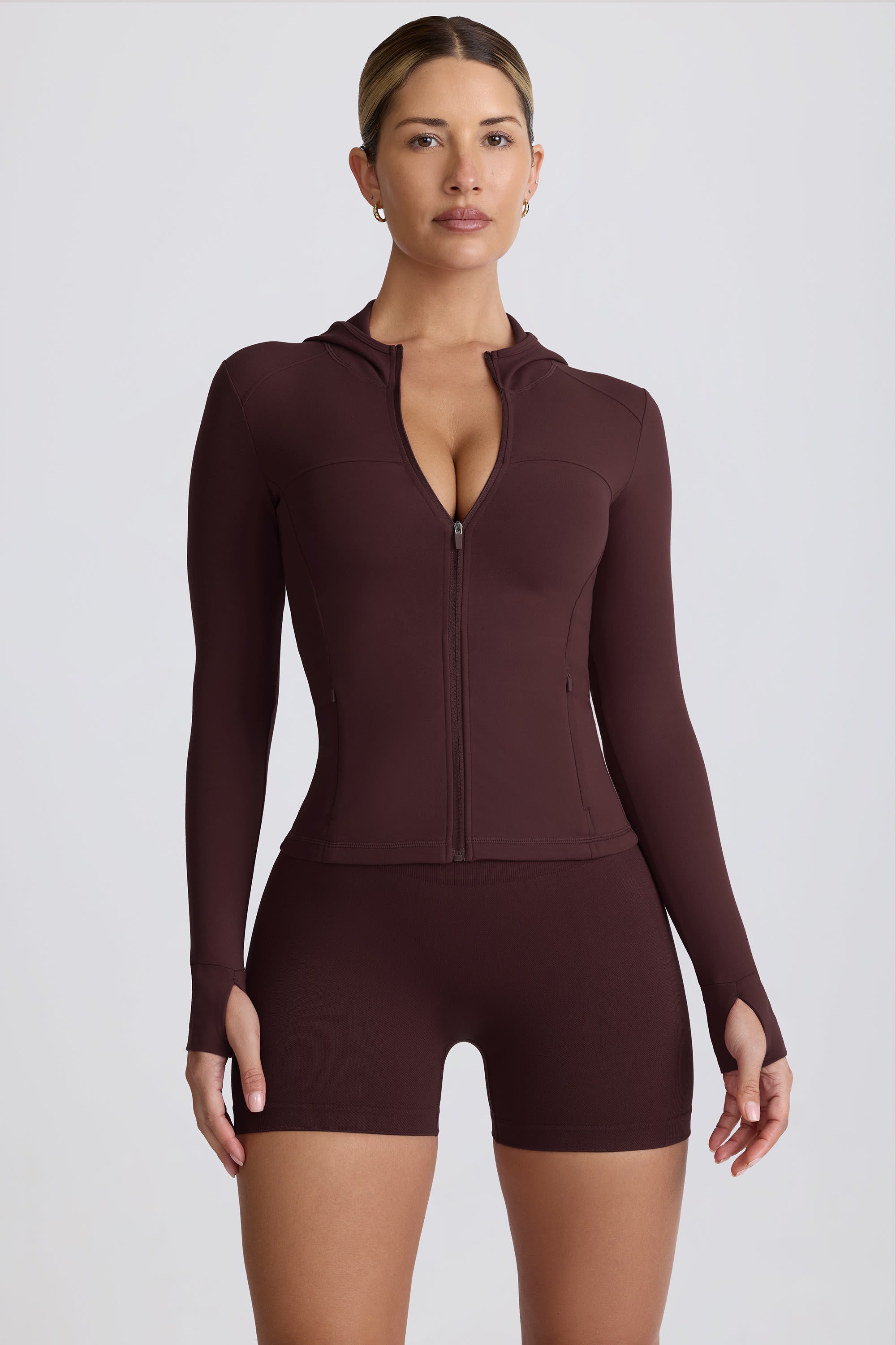Soft Active Hooded Mid-Layer Jacket in Chocolate - Image 9