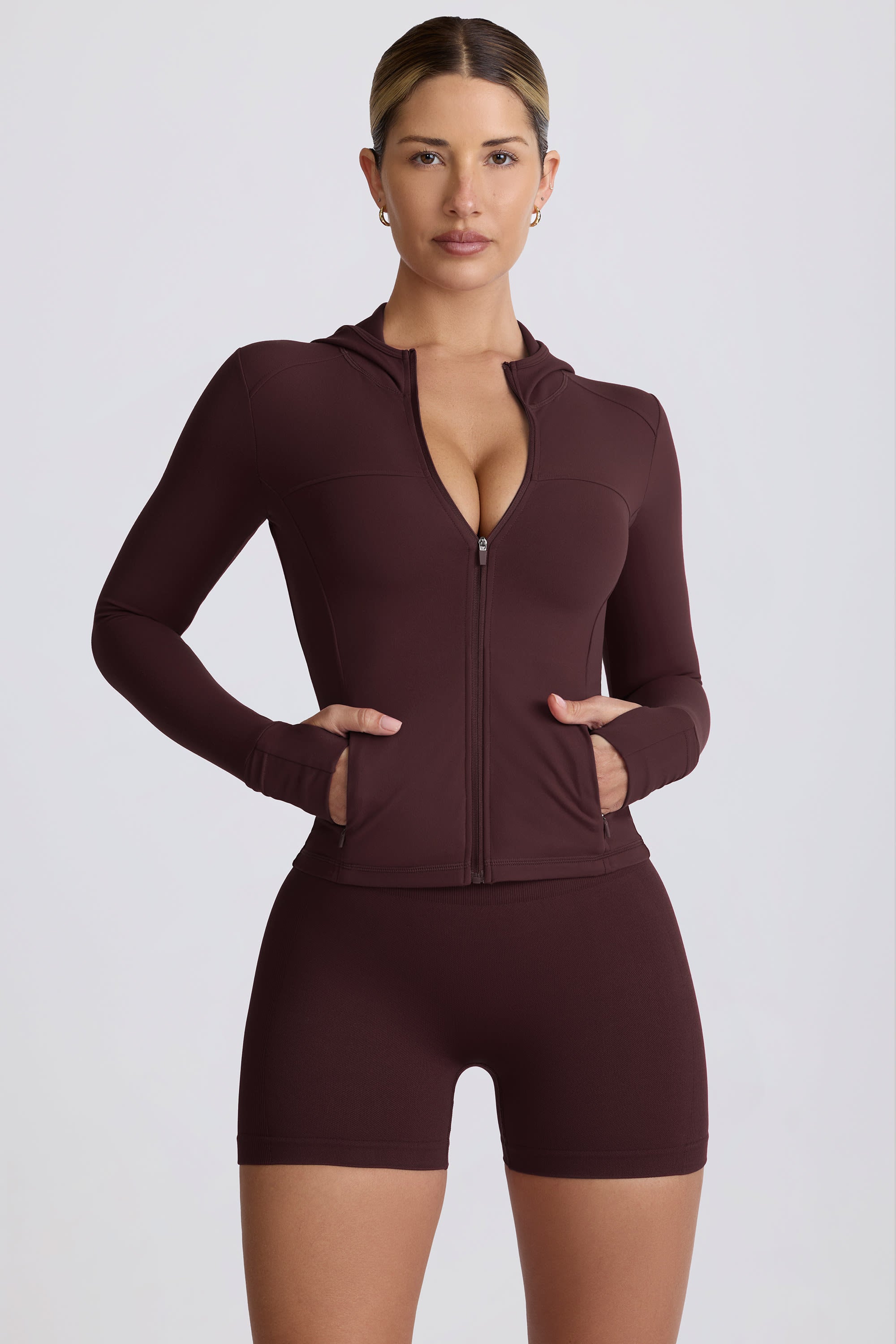 Soft Active Hooded Mid-Layer Jacket in Chocolate - Image 10