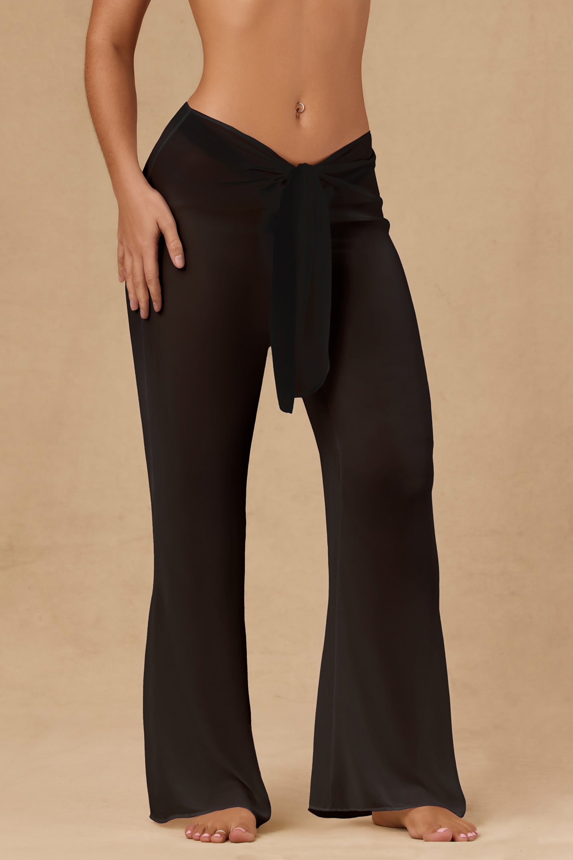 Hydra Tie-Front Wide-Leg Trousers in Black