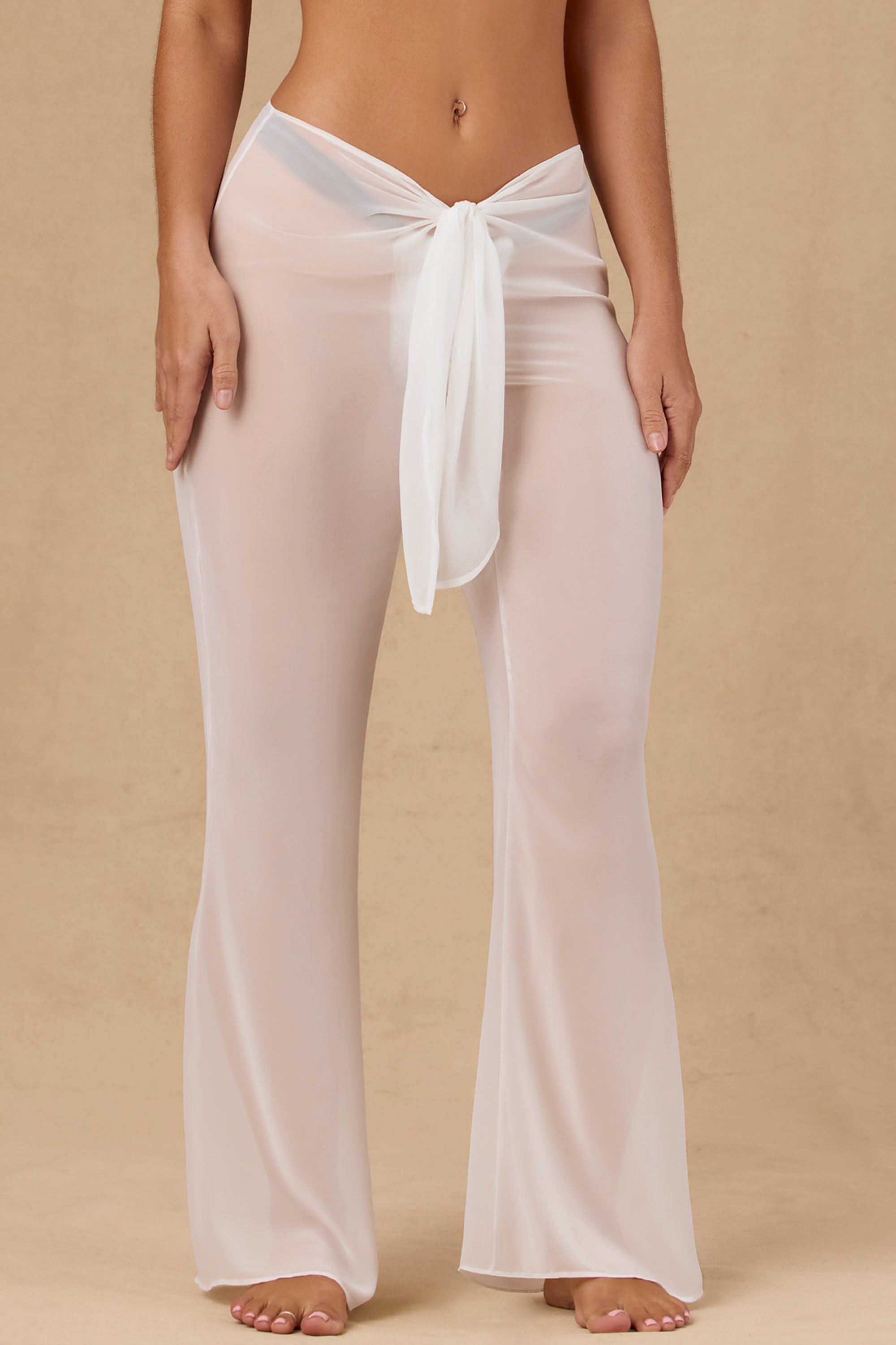 Hydra Tie-Front Wide-Leg Trousers in White
