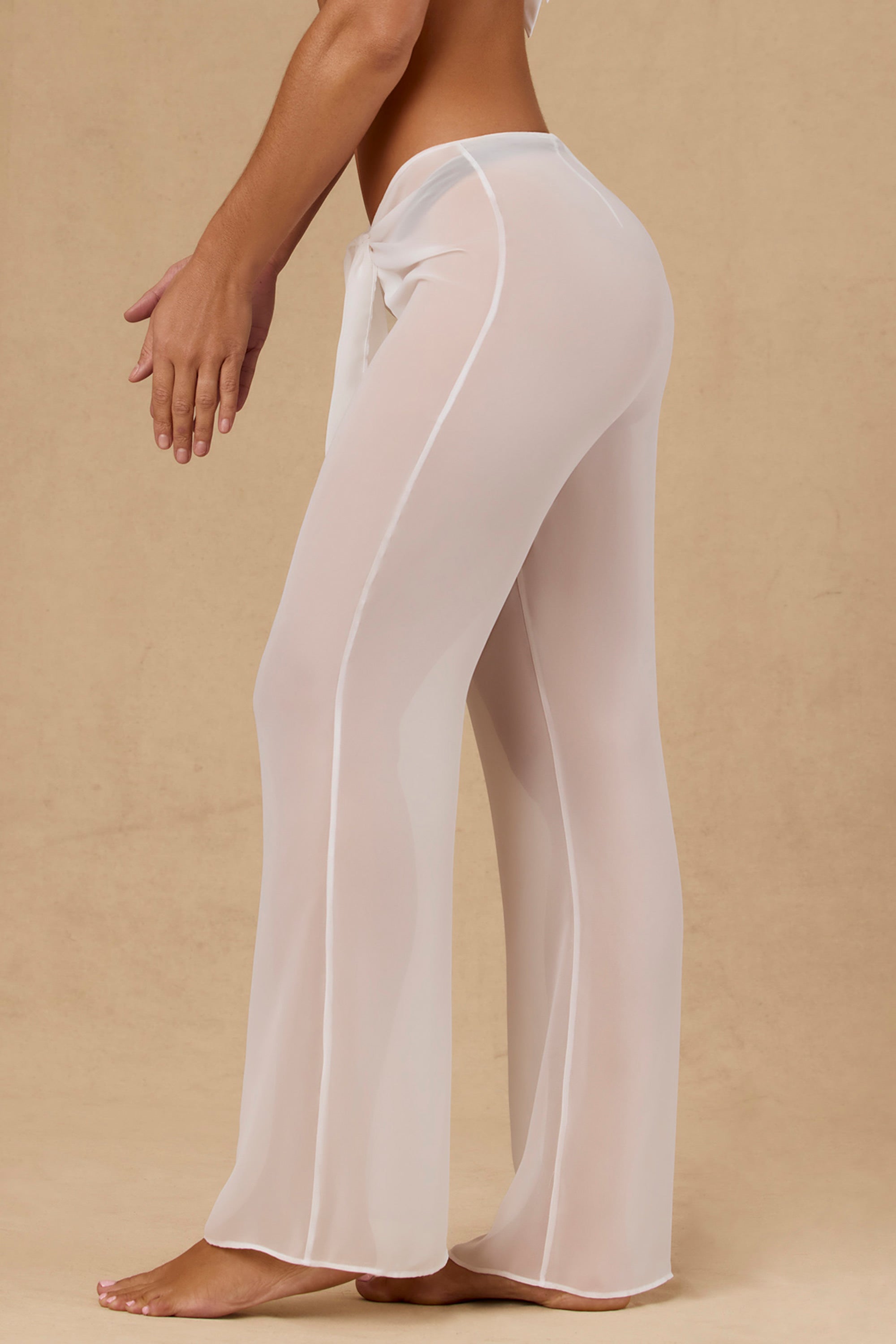 Hydra Tie-Front Wide-Leg Trousers in White - Image 3