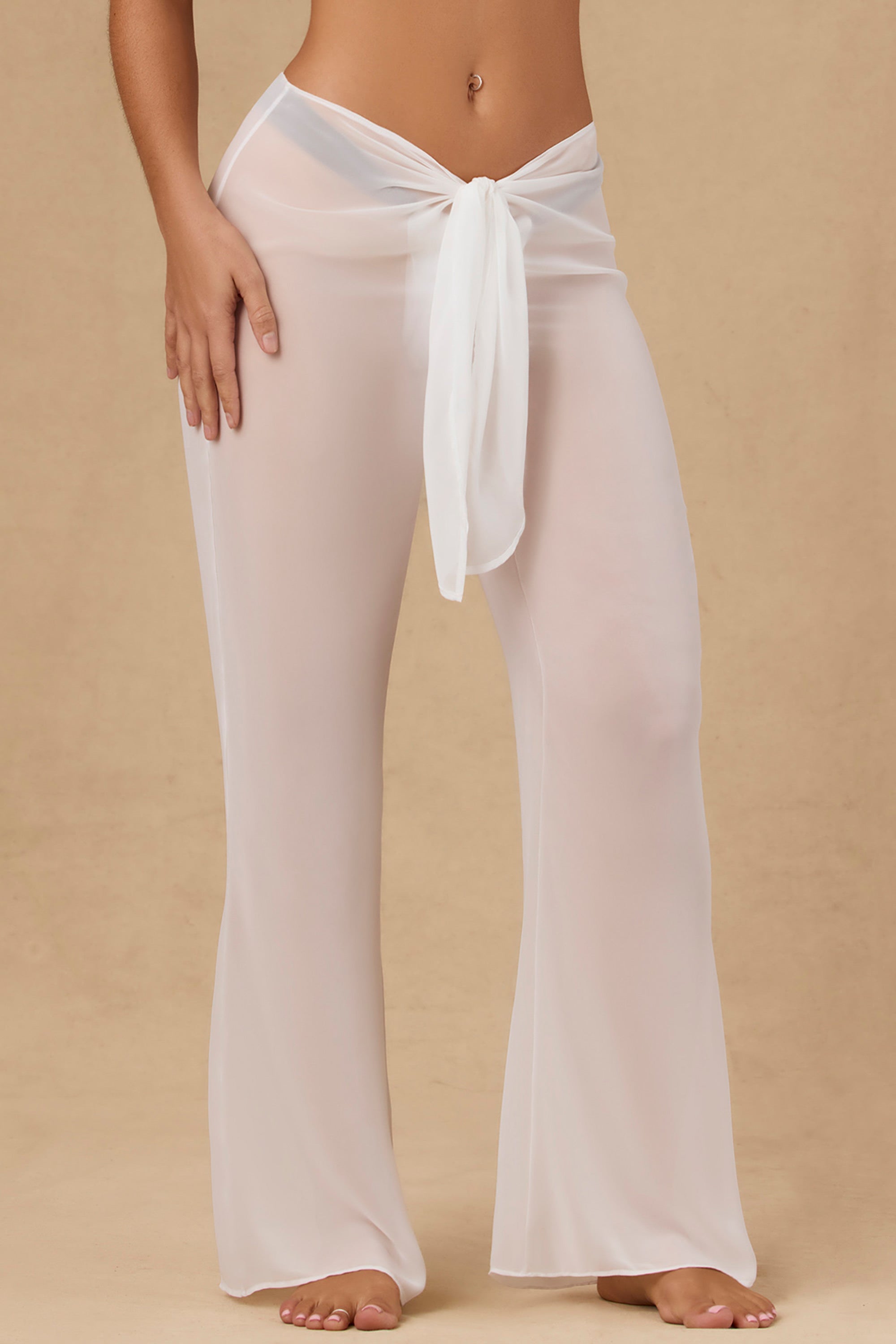 Hydra Tie-Front Wide-Leg Trousers in White - Image 5