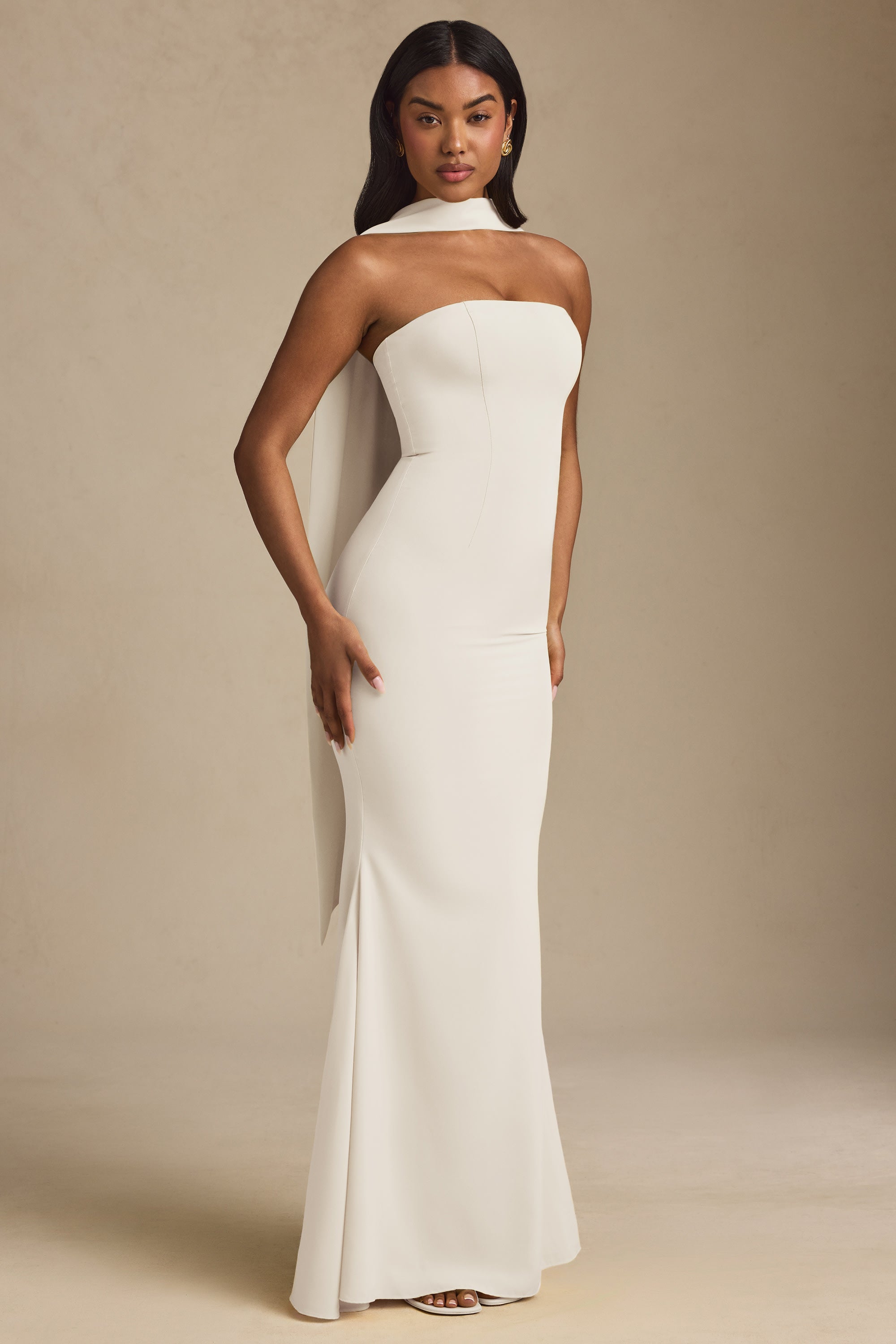 Imogene Scarf-Detail Strapless Gown in Ivory - Image 6