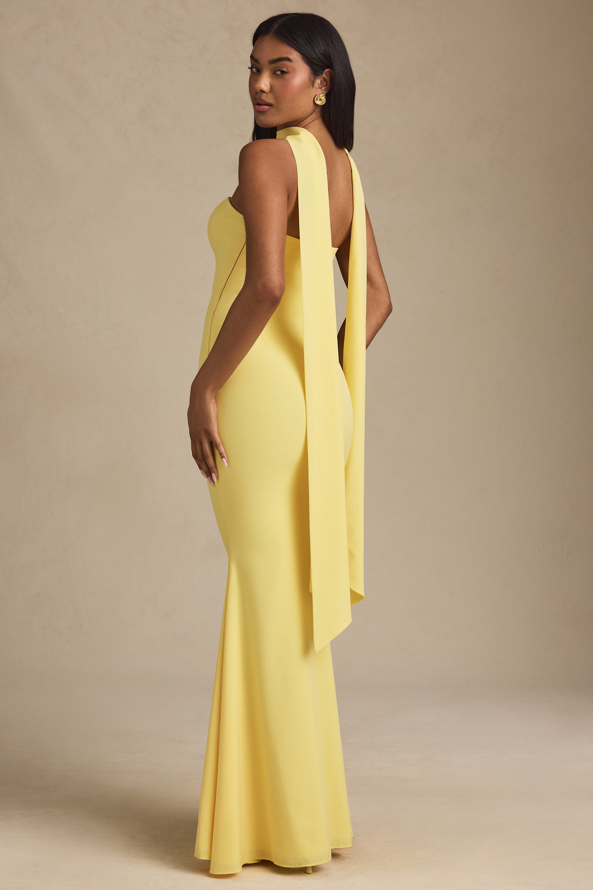 Imogene Scarf-Detail Strapless Gown in Pastel Yellow - Image 2
