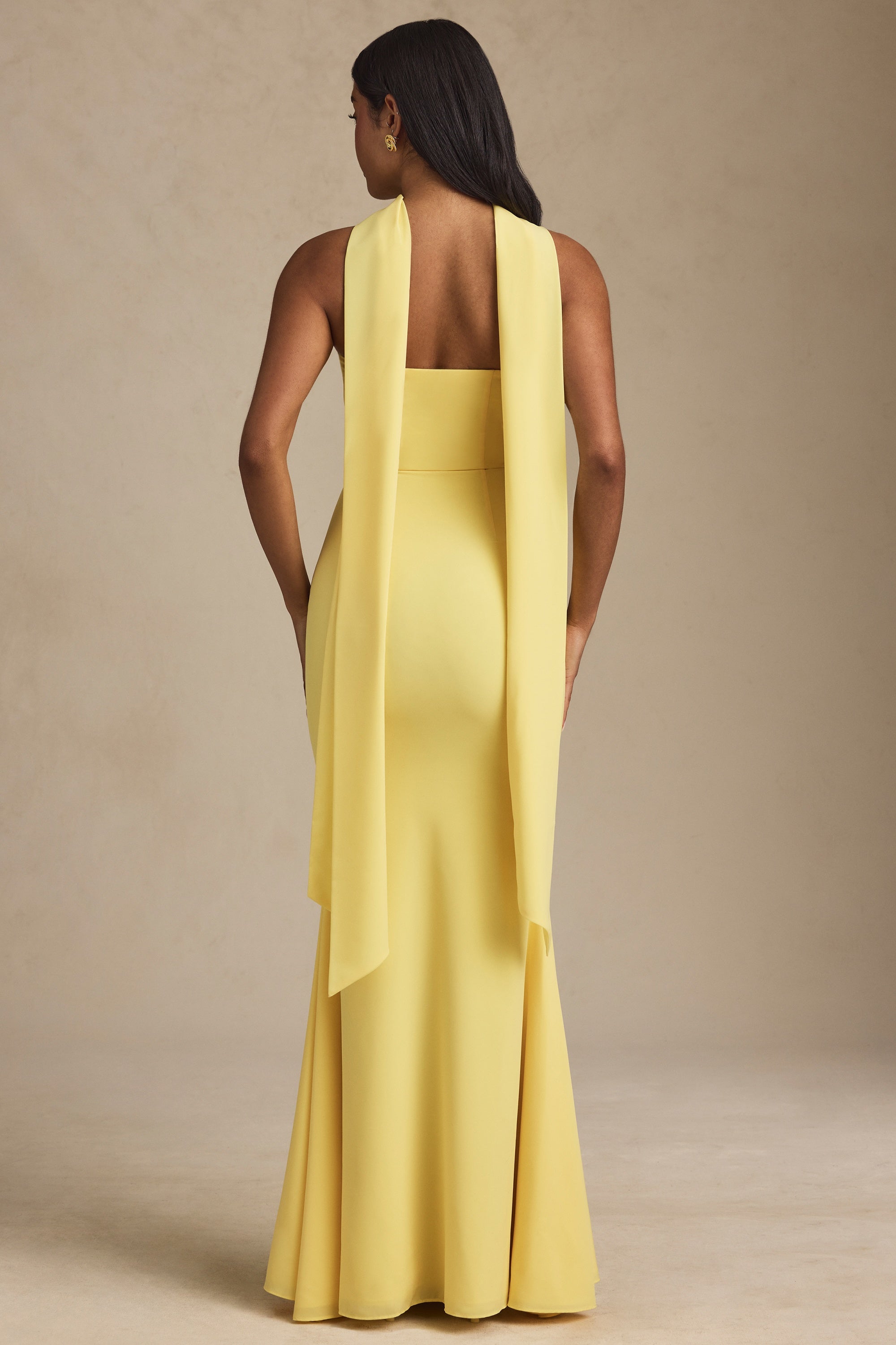 Imogene Scarf-Detail Strapless Gown in Pastel Yellow - Image 6