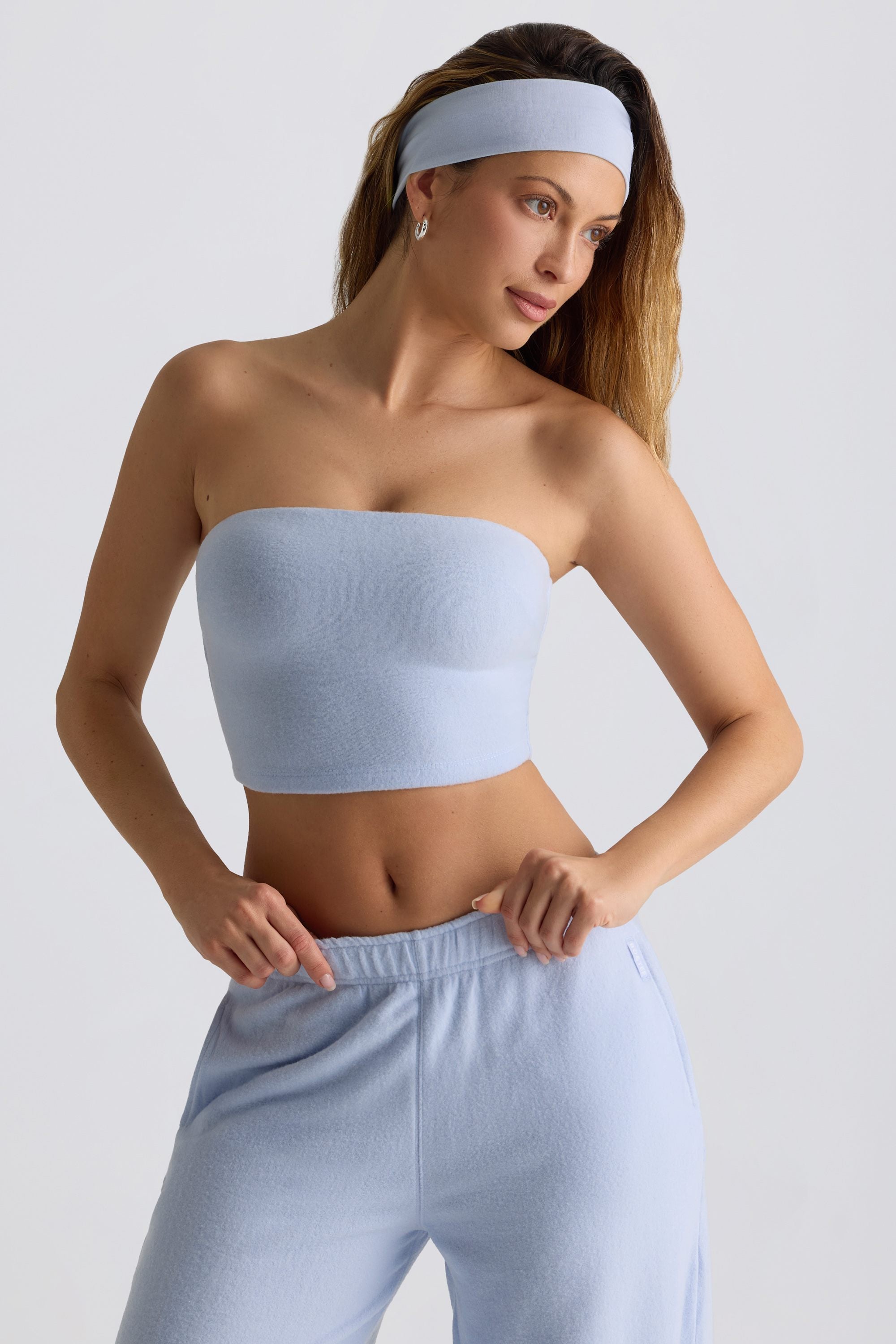 Brushed Jersey Bandeau Top in Soft Blue - Image 5