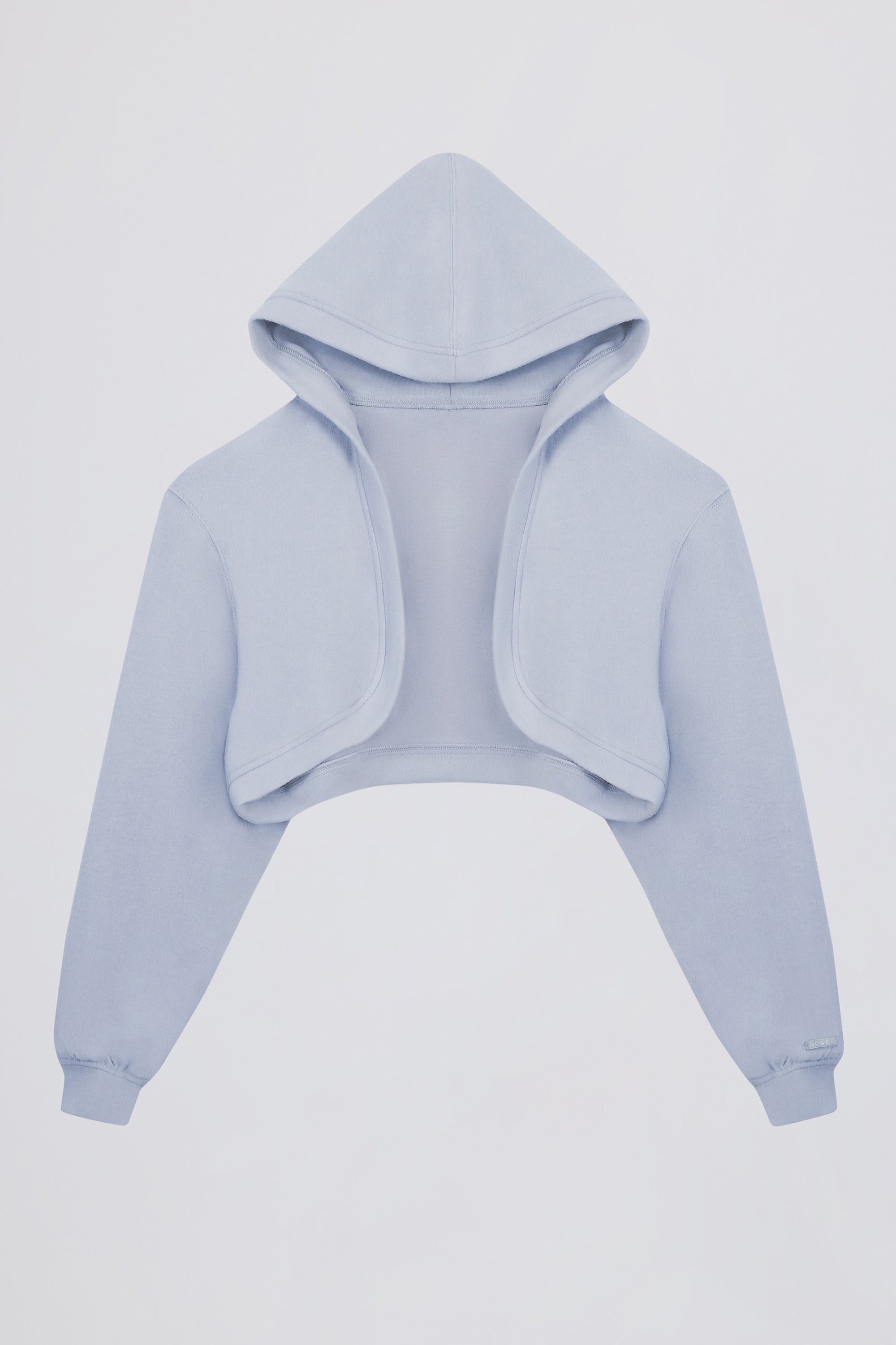 Brushed Jersey Hooded Cropped Shrug in Soft Blue - Image 2